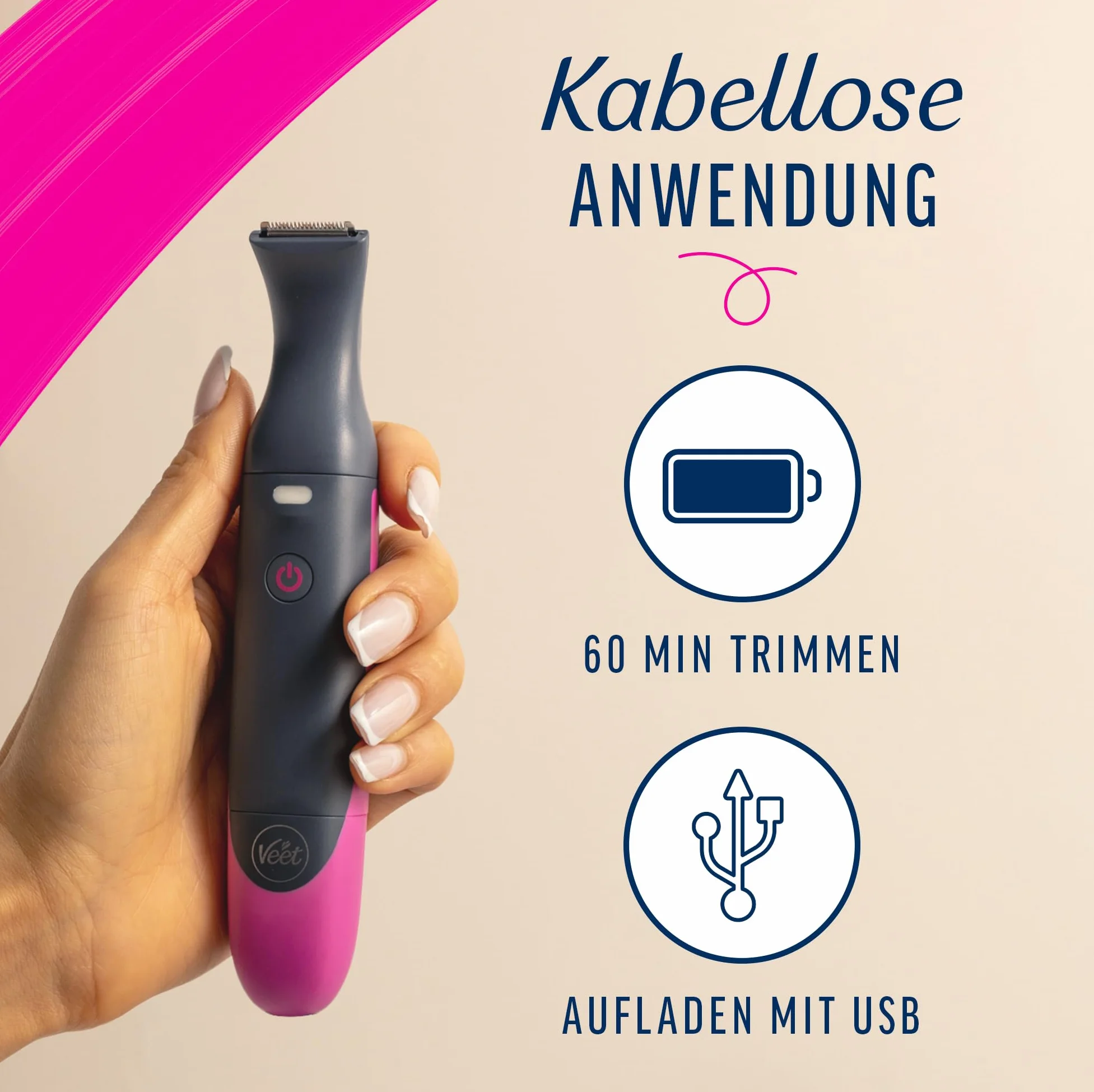 Veet Expert Elektryczny trymer do usuwania włosów damski wodoodporny USB