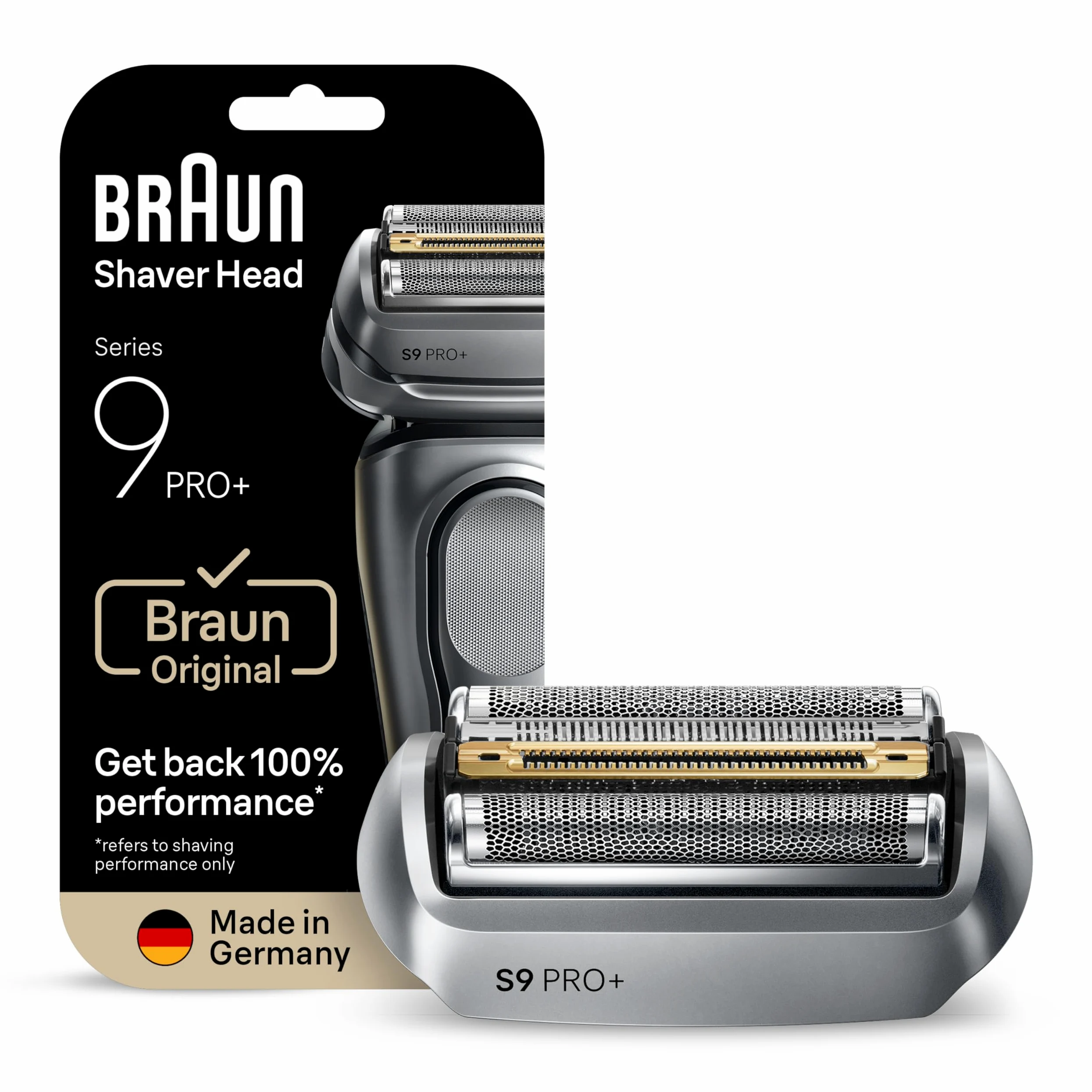 Braun Seria 9 PRO+ oryginalna wymienna głowica do golenia, 100% wydajności golenia, kompatybilna z golarkami serii 9, wyprodukowana w Niemczech, 96 m