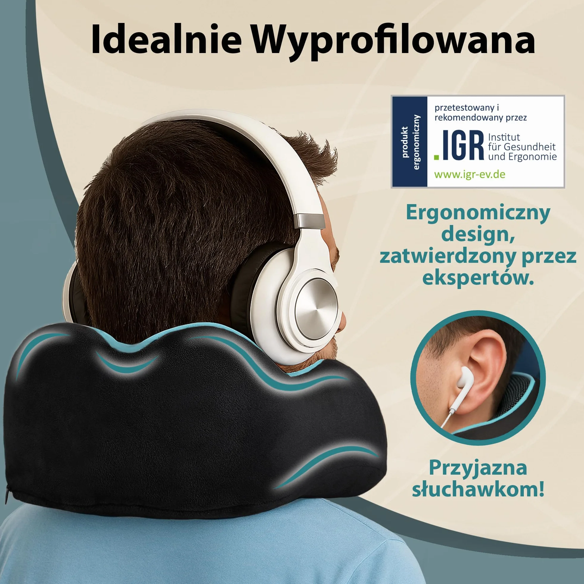 FLOWZOOM Comfy Poduszka Podróżna z Pianki Memory do Samolotu i Auta – Regulowany Zagłówek ze Wsparciem 360°, Miękki Zmywalny Pokrowiec z Pluszu i Kompaktowy Worek – Czarny