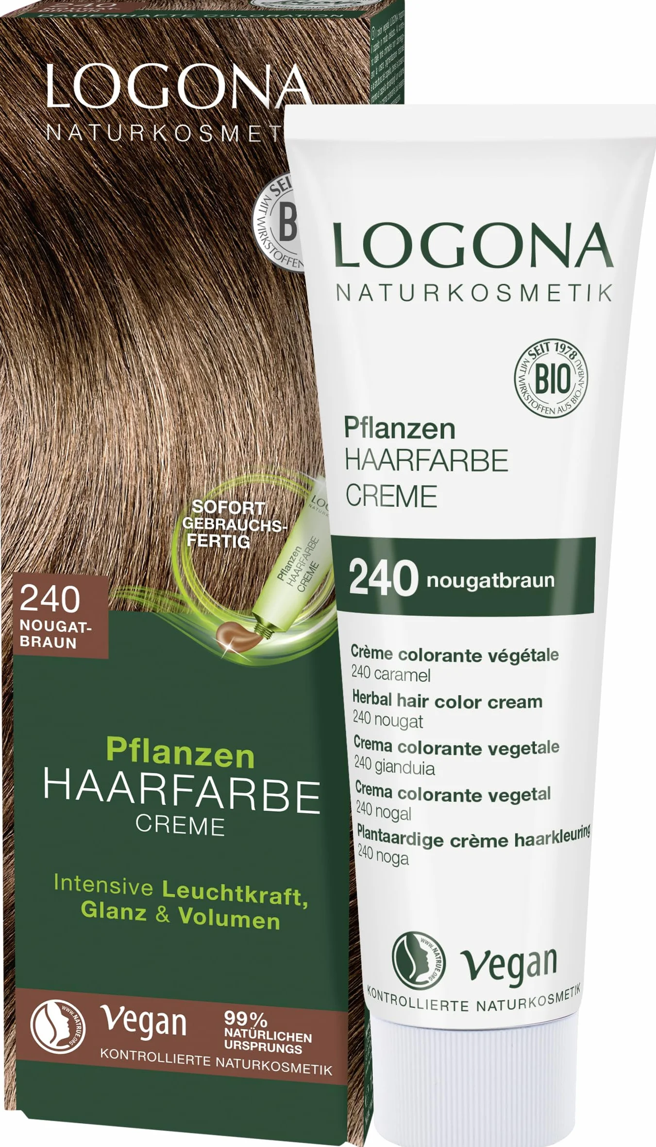 Logona Roślinna Farba do Włosów, 240 Nugatowy Brąz, 150 ml