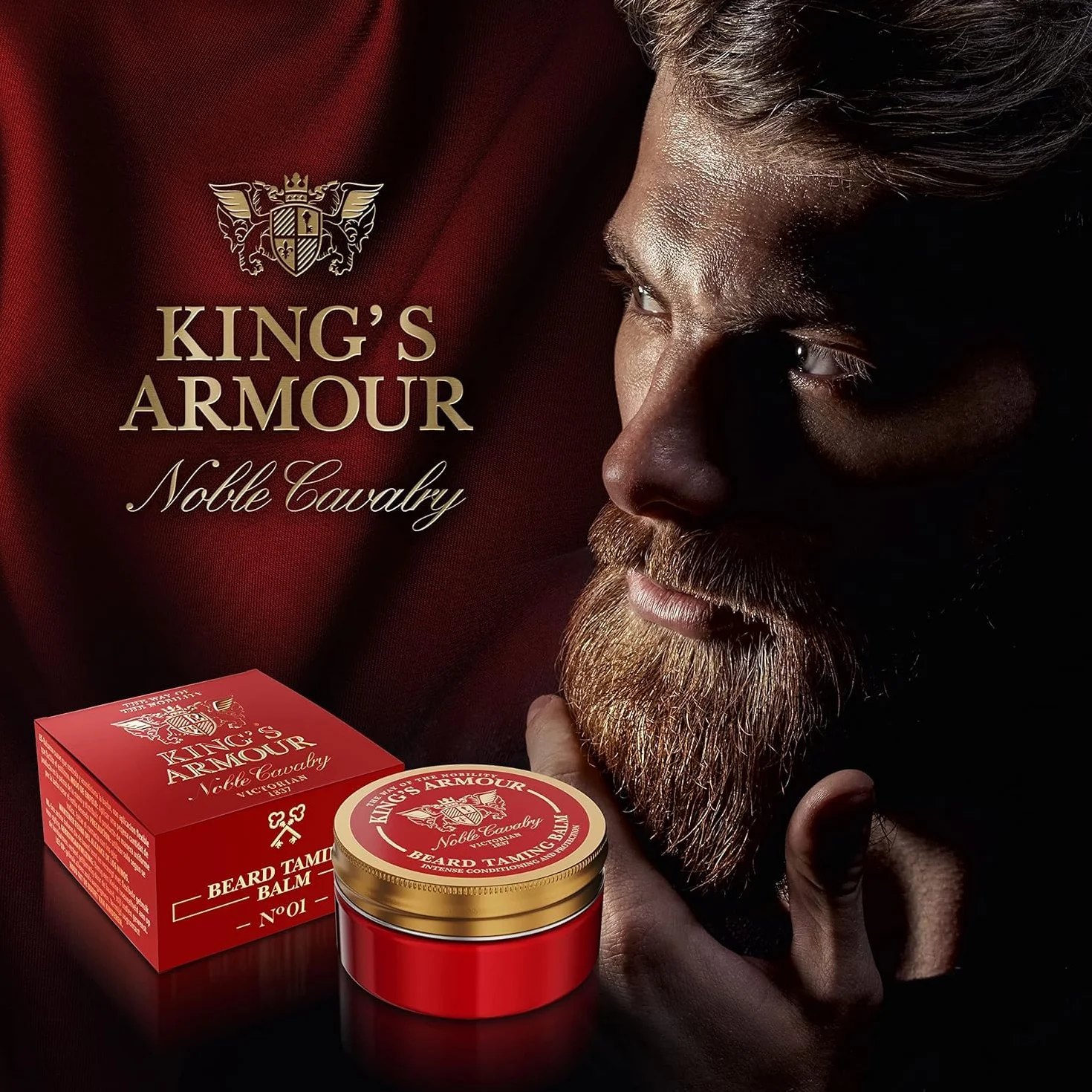 King's Armour Balsam do brody (50 ml) – stylizuje, wzmacnia, zmiękcza i pielęgnuje brodę i wąsy – naturalny balsam do brody dla mężczyzn z olejkiem arganowym, jojoba i słodkich migdałów