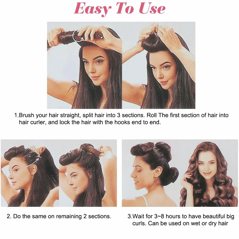 9 sztuk wałków do włosów bez ciepła, satynowe loki bez ciepła, zestaw wałków do włosów DIY Hair Curler Rollers, wałki do włosów dla objętości, loki bez ciepła do długich i średnich włosów