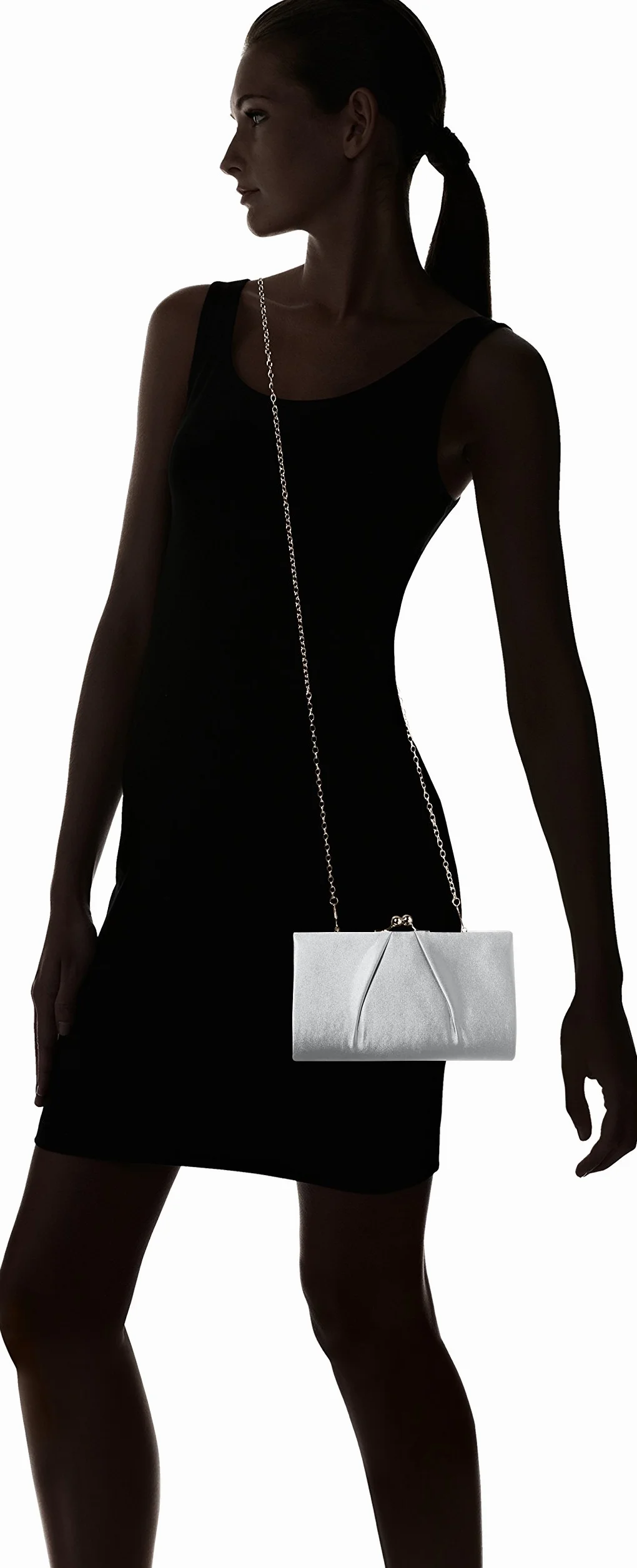 Swanky Swans Mira Satin Classic Frame Bag Clutch, srebrny - srebrny (Silver) - 5.1x12x20.8 cm (W x H x L)