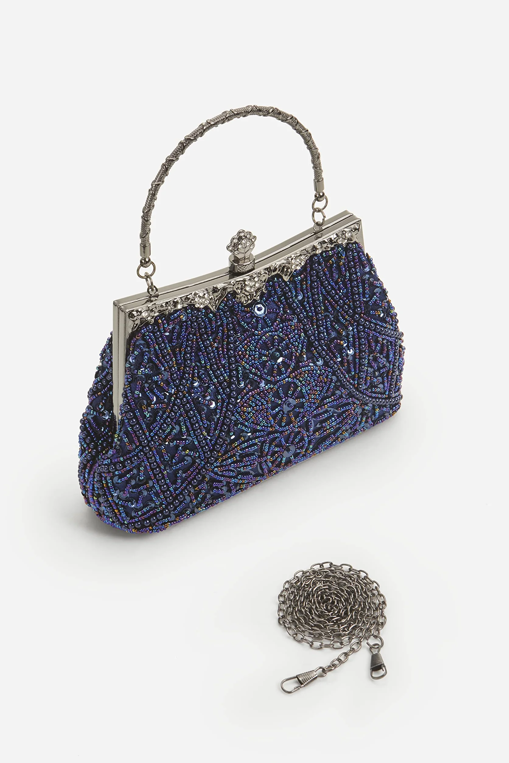Coucoland Perły Clutch damska torebka wieczorowa w stylu lat 20., na wieczór, imprezę, portfel, elegancka studniówka, torebka, wesele, dla panny młodej, 1-niebieski, Einheitssize