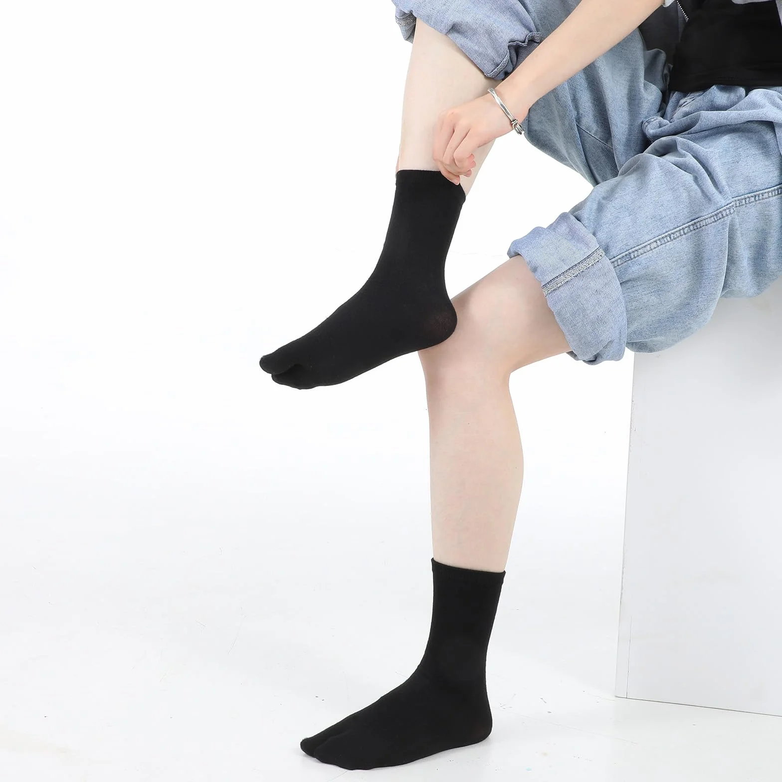 Qianyu 3 pary japońskich skarpet Tabi Unisex Tabi Flip Flop, Geta Bawełniane Split Toe, Tabi, elastyczne, miękkie i oddychające, białe i szare skarpety Tabi, dla kobiet i mężczyzn, kapcie typu Geta