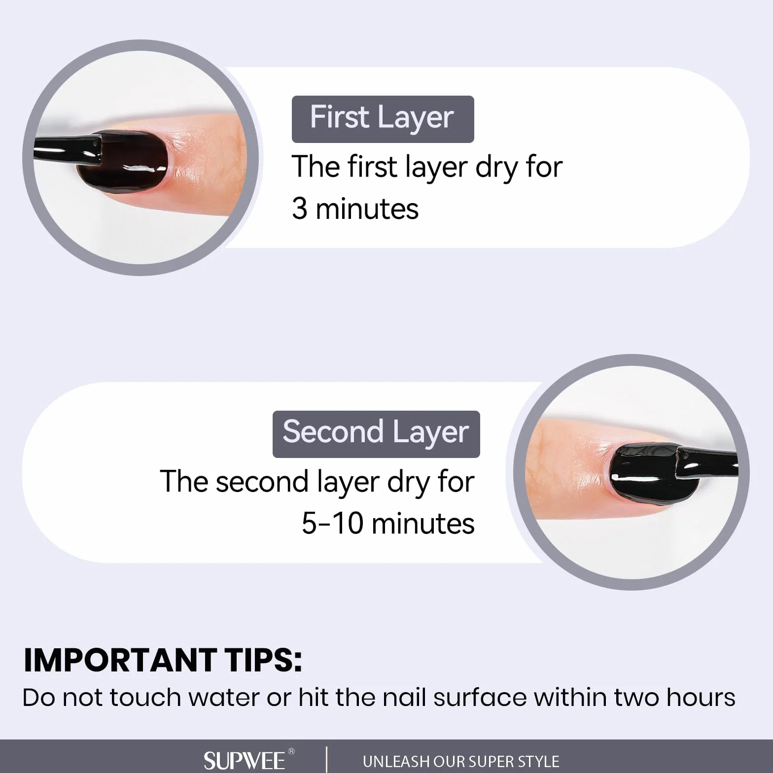 SUPWEE Lakier do paznokci, czarny, 16 ml, szybkoschnący, długo utrzymujący się czarny lakier bez lampy UV Oil Based Black Nail Polish do manicure w domu