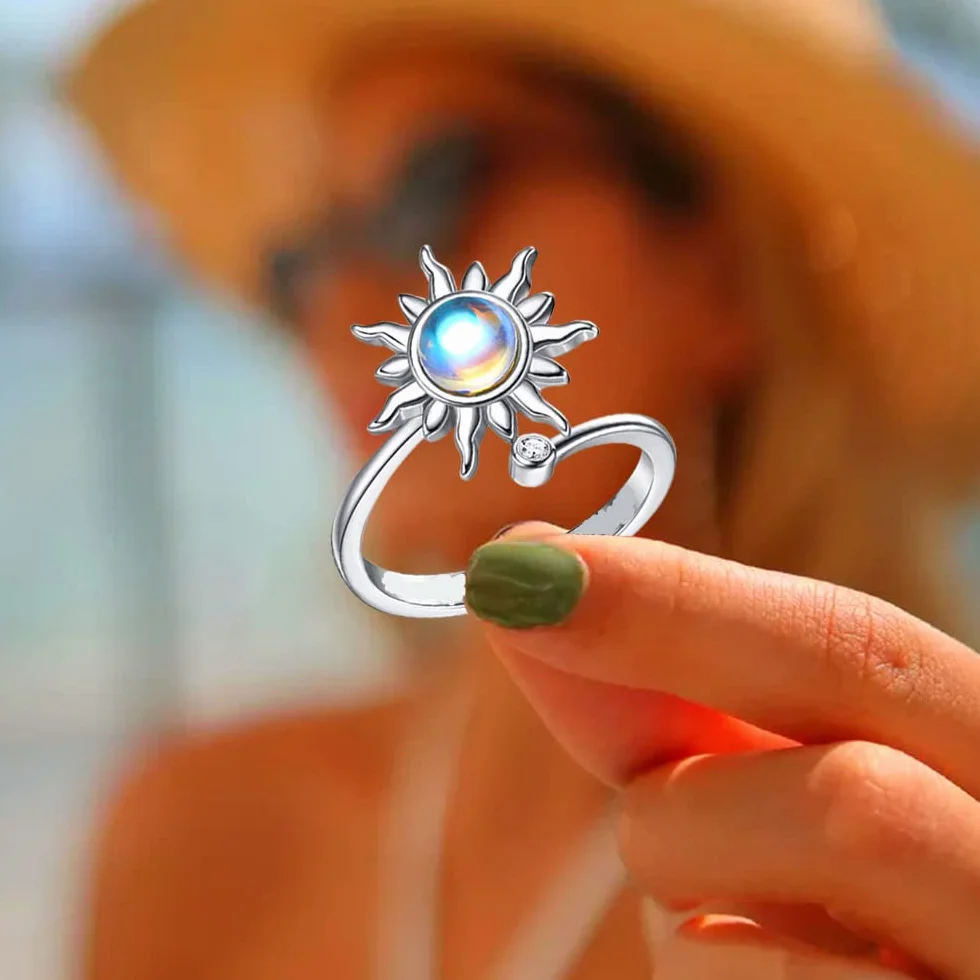 Fidget Ring dla kobiet i dziewcząt, otwarty, regulowany pierścień zwalczający stres, słonecznik, stokrotka, motyl, gwiazda, księżyc, pierścienie spinningowe