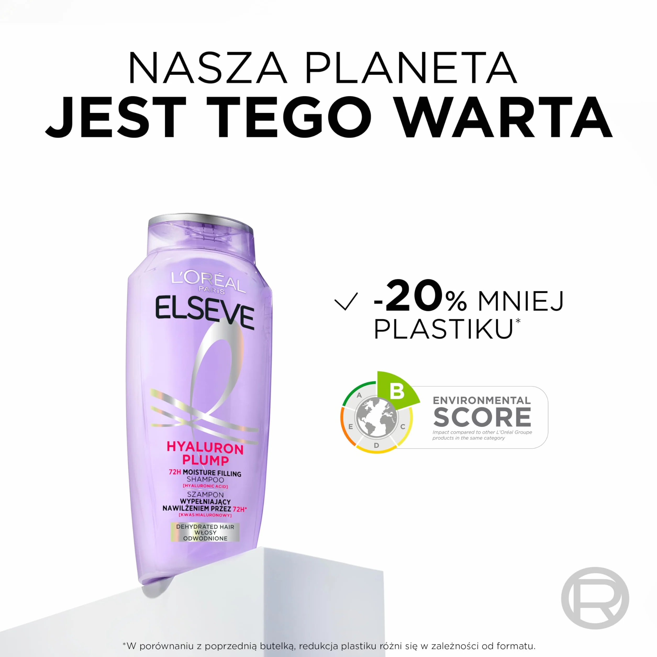 L'Oréal Paris Elseve, szampon nawilżający dla błyszczących i zdrowych włosów, z kwasem hialuronowym dla zwiększenia nawilżenia, Hyaluron Plump, 400 ml