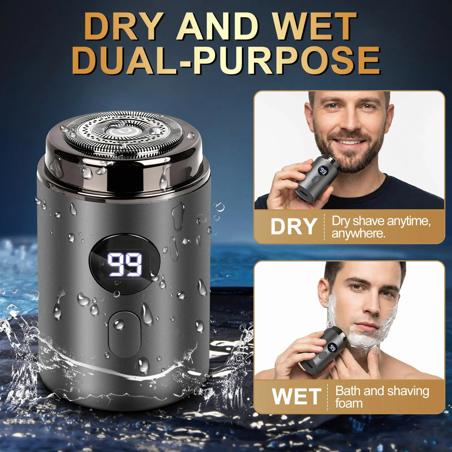 Mineup Sopami Mini Shaver elektryczna golarka męska, 2 w 1, wodoszczelna, przenośna, nadaje się do prania na mokro i na sucho, USB do domu i w podróży