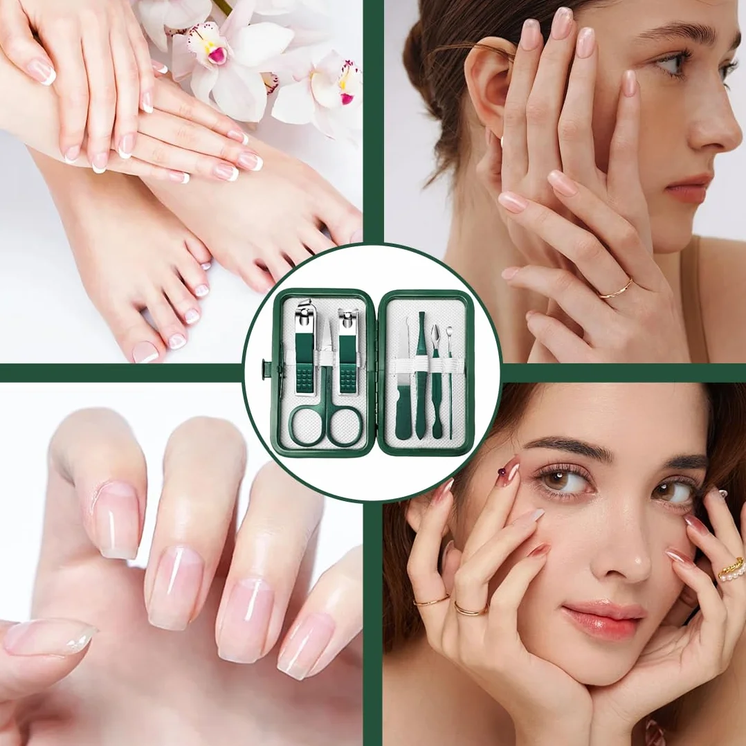 Profesjonalny zestaw do manicure ze stali nierdzewnej 7-częściowy, zielony