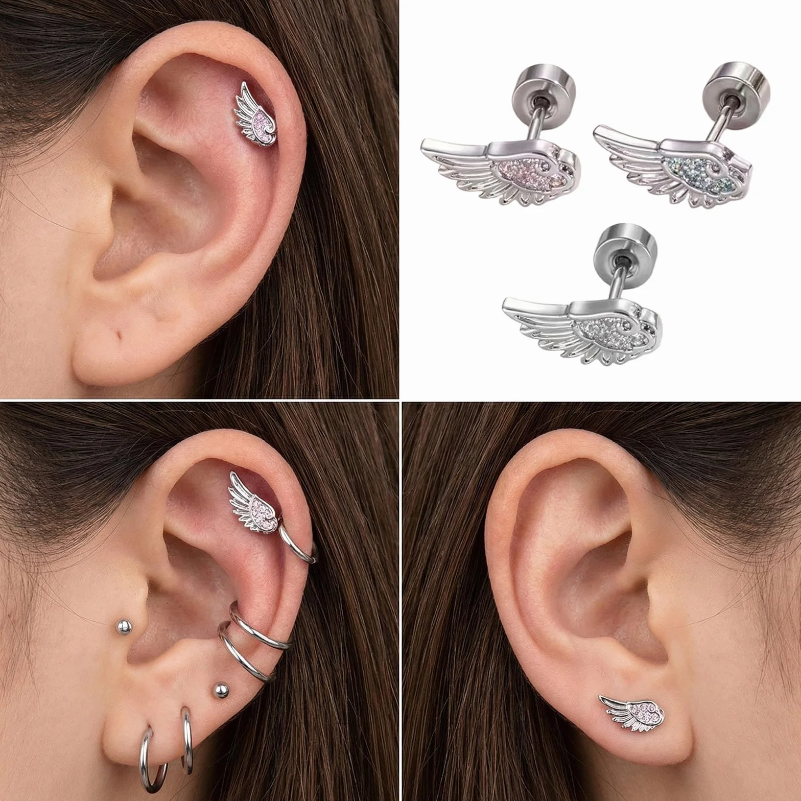 Comfort Fit Skrzydła Tematyczne Szpilki Do Chrząstki Stopu Przenośne Wzory Długotrwałe Noszenie Dla Jej Stylu Unikalne Skrzydło Ear Cuff