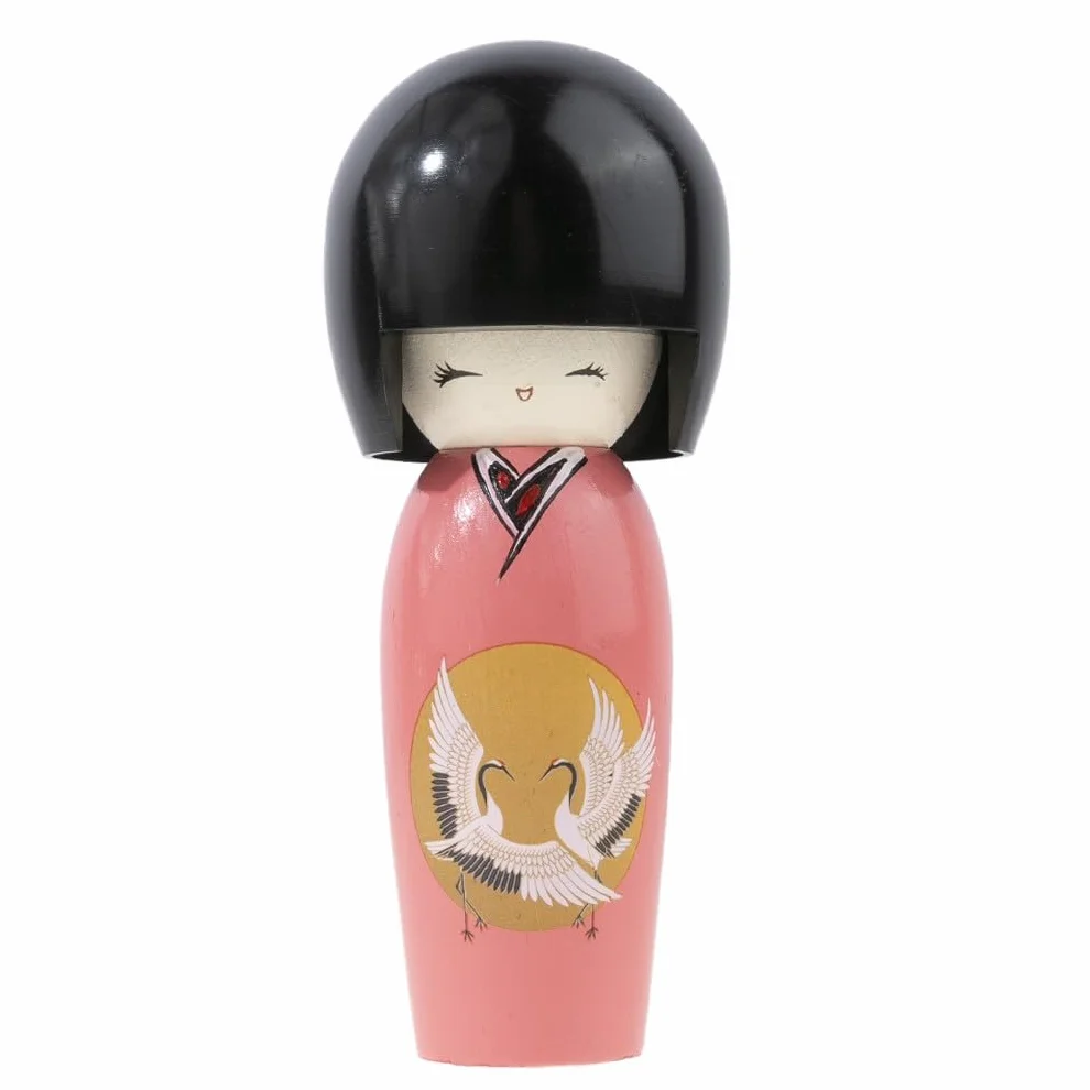 lachineuse - Japońska niebieska trwałość Kokeshi 13,5 cm - Japońska drewniana lalka z żurawiem ptaka kimono - japońska figurka dekoracyjna - tradycyjna Japonia Kokeshi - Oryginalny pomysł na prezent