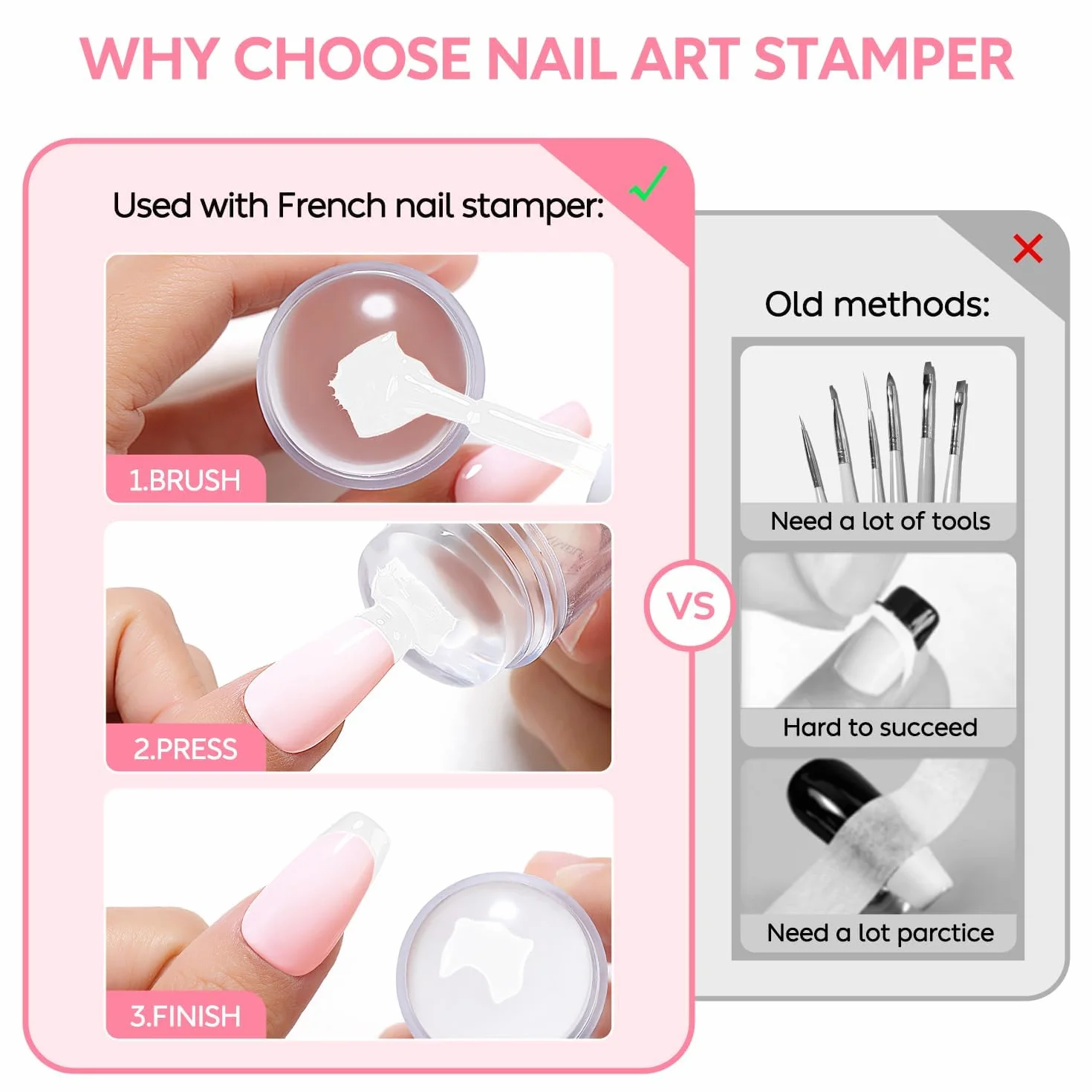 AIMEILI Nail Art Tamping Plates Zestaw do manicure pedicure 5 szt. płaskich paznokci z 2 stamper i 2 skrobaczki