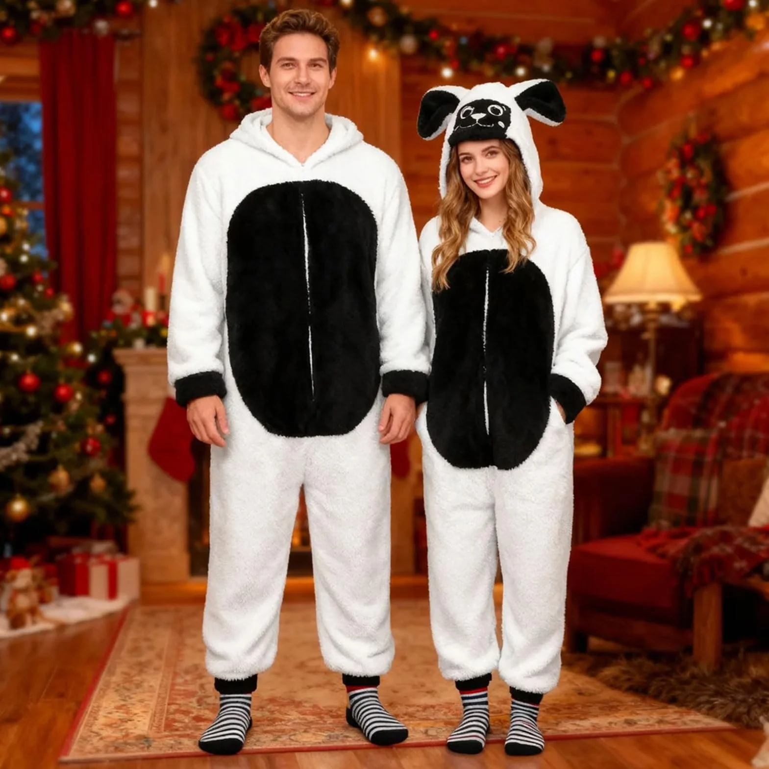 Świąteczna piżama jednoczęściowa dla kobiet, owca, jednoczęściowy kostium, Boże Narodzenie, bluza z kapturem, piżama, unisex, przytulny kombinezon do spania, zwierzę, fantazyjny strój dla