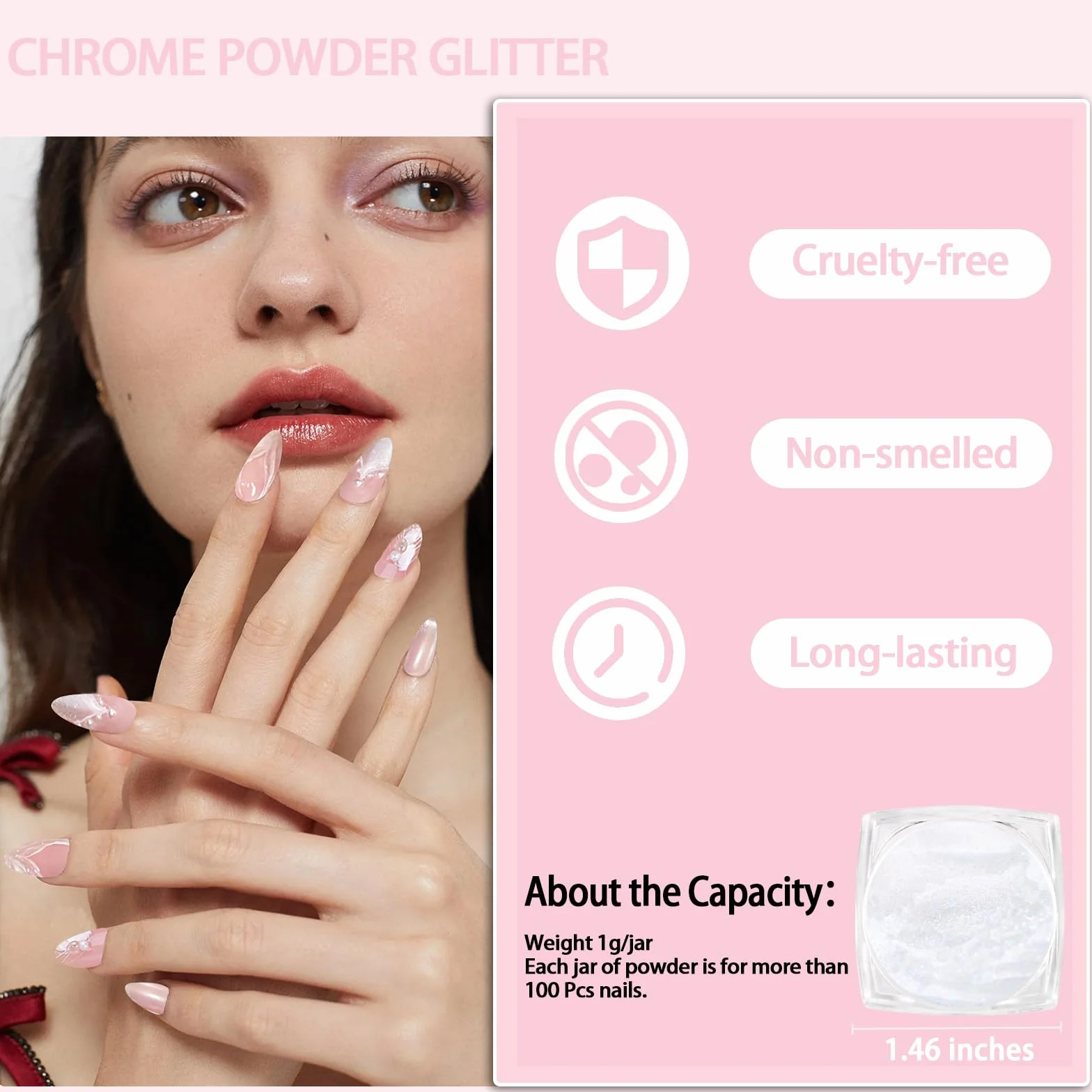 Allstarry White Pearl Chrome Nail Powder, Iridescent Aurora Powder Metallic Mirror Effect Glitter Powder Glitter Powder Pearlescent Ice Transparent Mermaid Pigment Pearl Glitter Dust for Nail Art