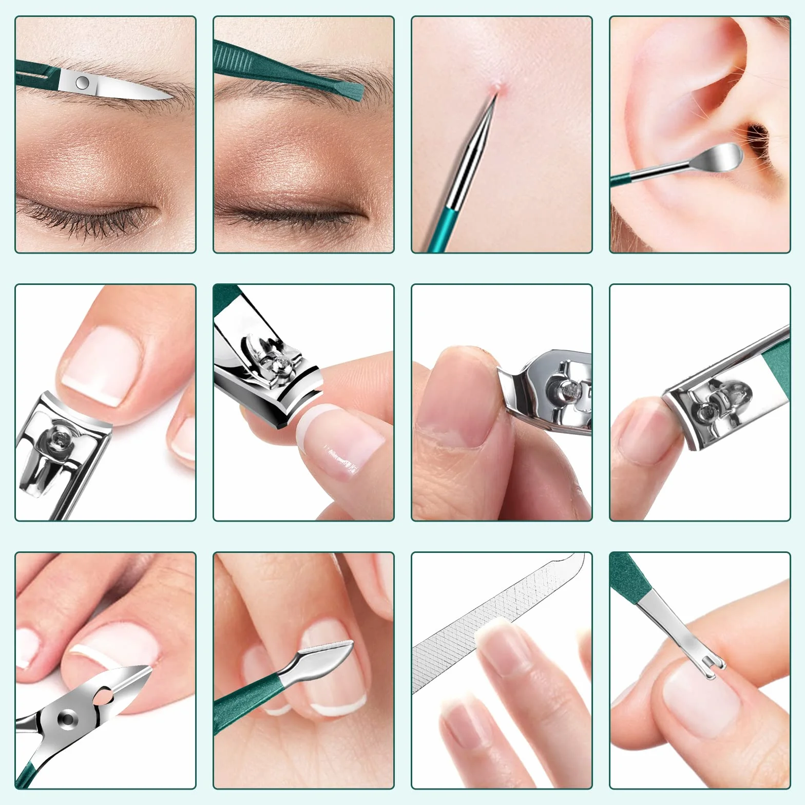Obcinaczki do paznokci Zestaw do manicure DUAIU 12 szt. Profesjonalny zestaw obcinaczy do paznokci ze stali nierdzewnej Zestaw do pedicure dla mężczyzn i kobiet Narzędzia do pielęgnacji paznokci
