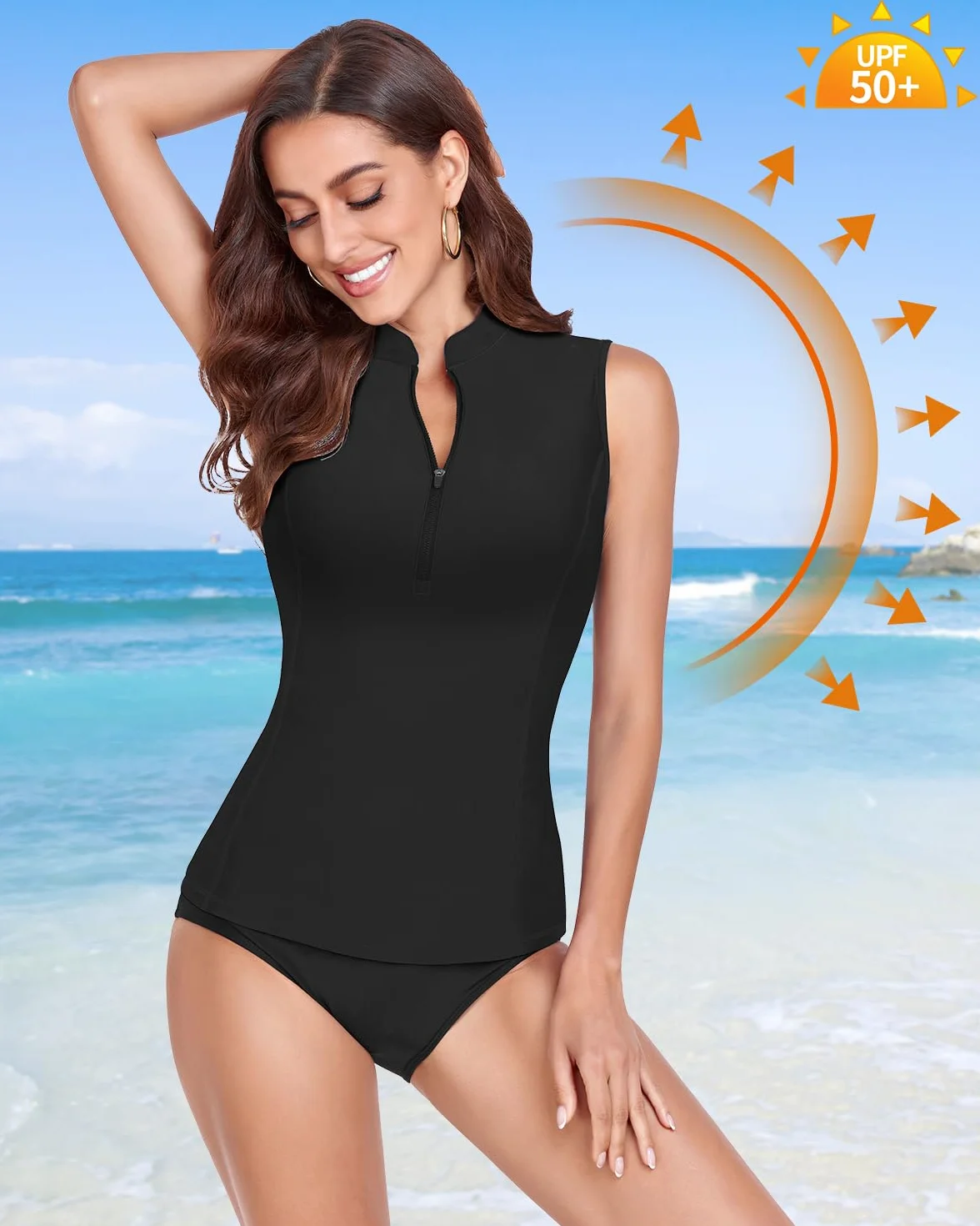WOWENY Damska koszulka do pływania bez rękawów, tankini, damska koszulka kąpielowa, ochrona przed słońcem, moda kąpielowa, surfing, koszulka plażowa, kamizelka do pływania
