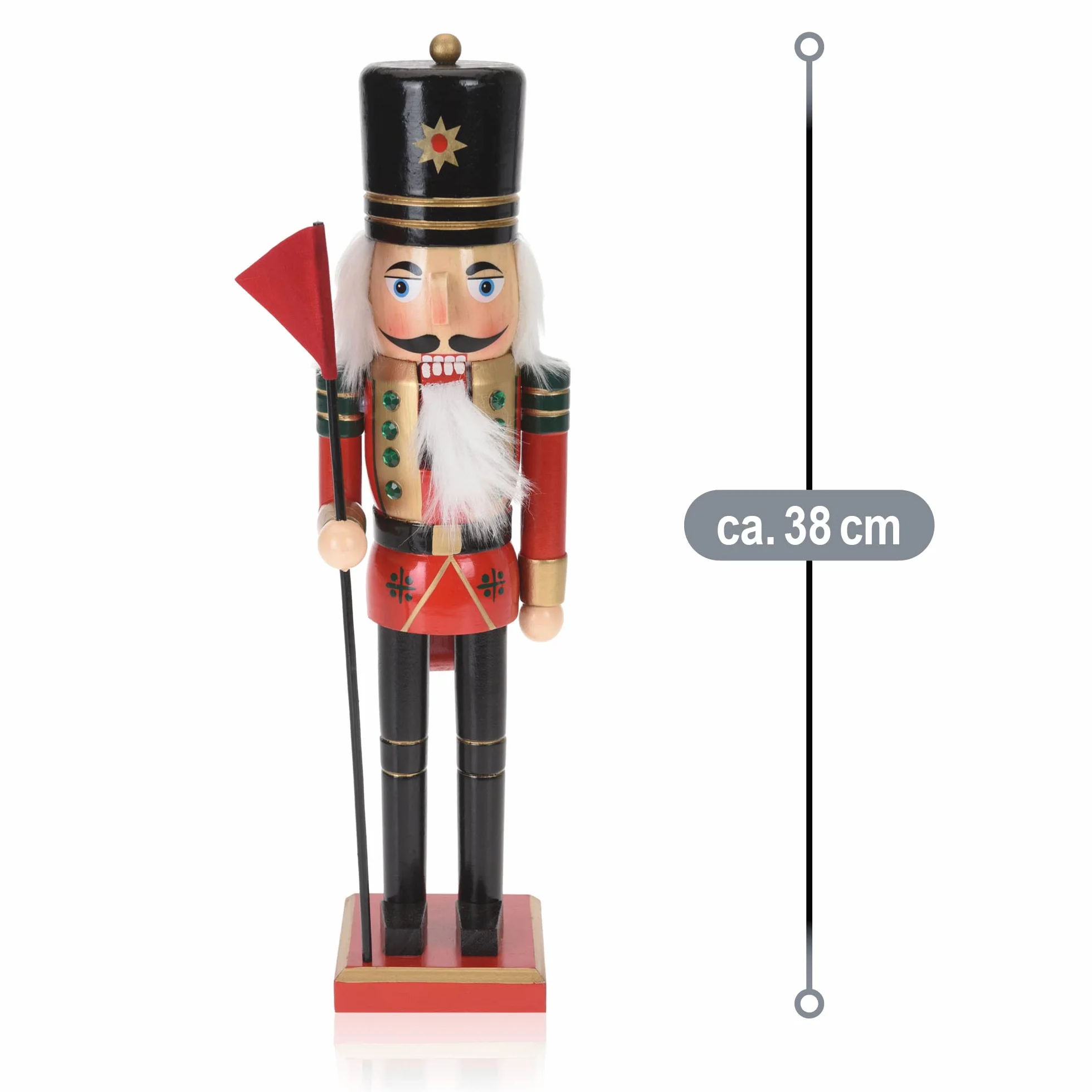 COM-FOUR® dekoracyjna figura dziadek do orzechów z czerwona flaga - Dekoracja swiateczna w formie tradycyjnego dziadka do orzechów - ozdobny dziadek do orzechów (XL - czerwona flaga)