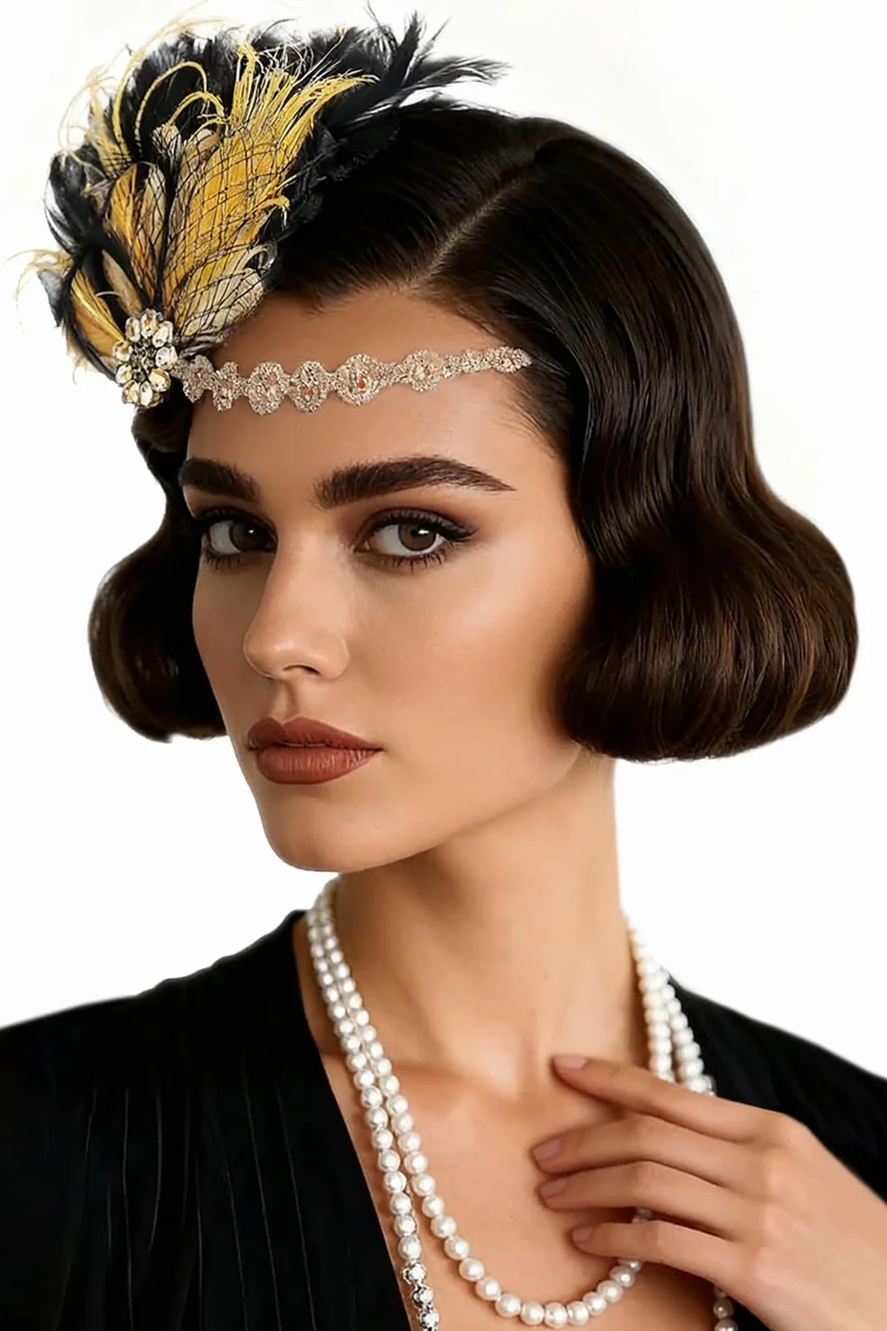 BABEYOND Opaska na głowę z piór Flapper z lat 20. XX wieku, akcesoria dla kobiet, styl Charleston, nakrycie głowy, karnawał, kostium, akcesoria