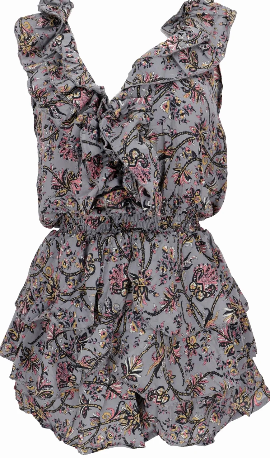 GURU SHOP Krótki przewiewny kombinezon w stylu hipisowskim, jednoczęściowy, damski, niebieski, syntetyczny, rozmiar: 38, szorty, legginsy, odzież alternatywna, niebieski gołębi, 38