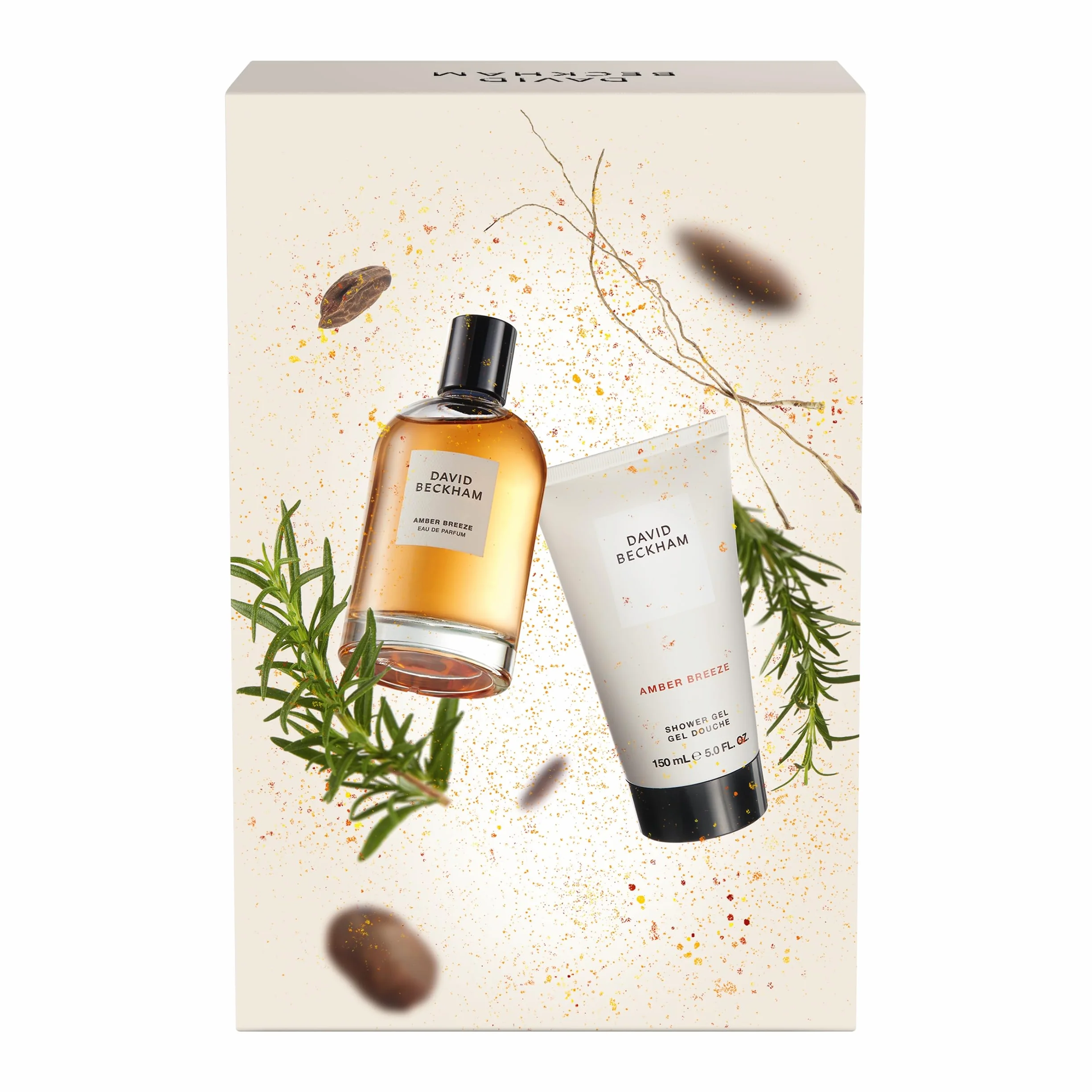 David Beckham Pudełko prezentowe Amber Breeze, woda perfumowana 100 ml i żel pod prysznic 150 ml, aromatyczny bursztynowy zapach dla niego