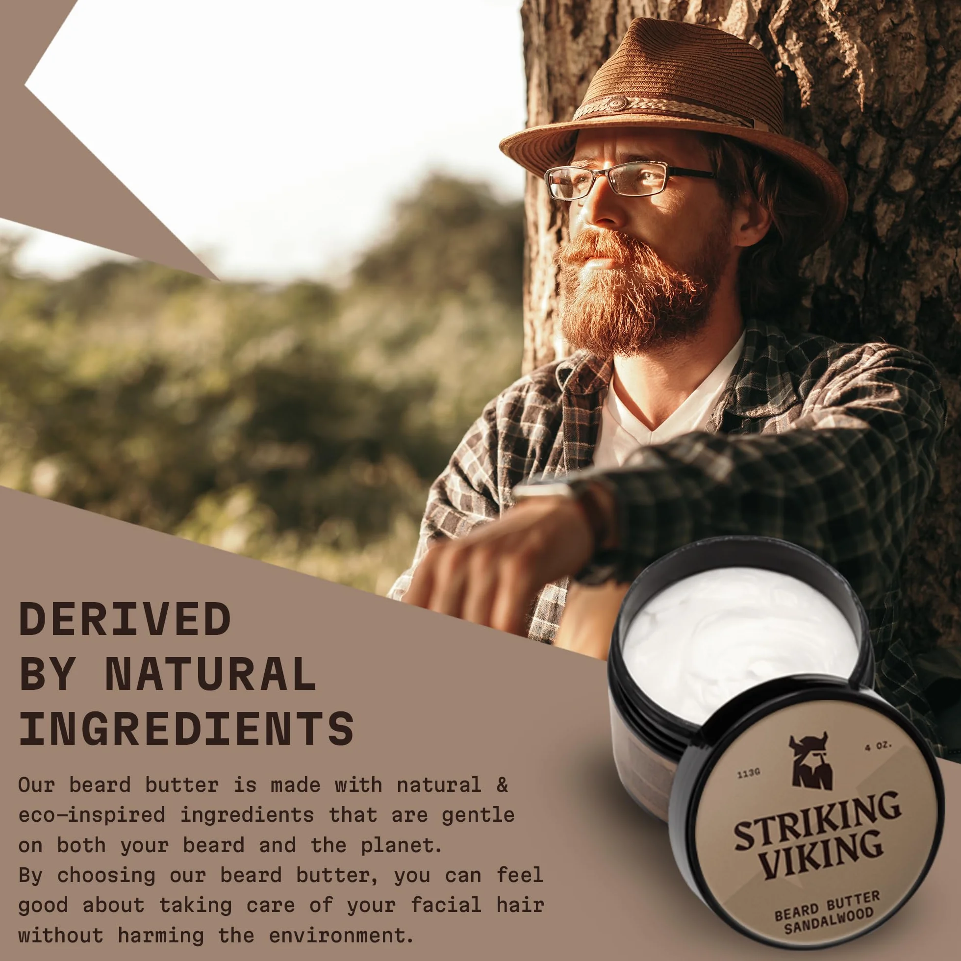 Striking Viking Miękki balsam do brody, 113 g, 1 szt., drzewo sandałowe, zrównoważona tekstura wosku do trzymania i brody, odżywcza odżywka i zmiękczacz do włosów twarzy - wszechstronny balsam do