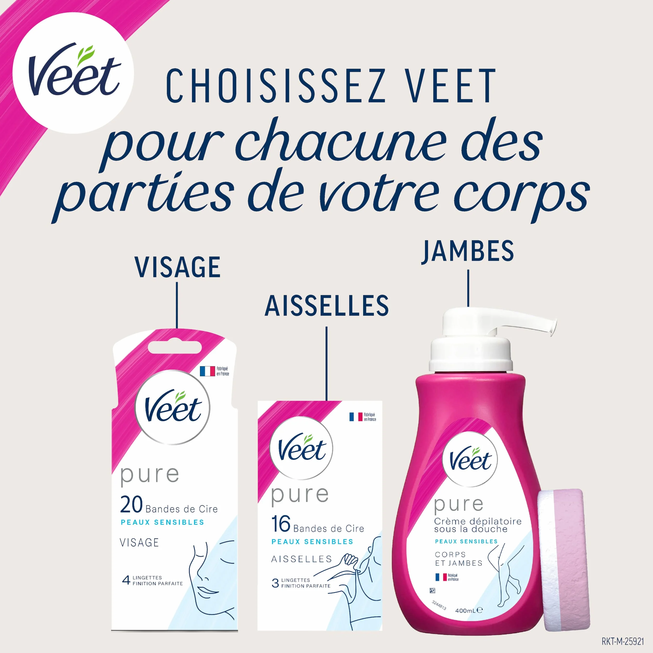 Veet - PURE Paski z zimnego wosku Koszulka - Skóra wrażliwa x 16