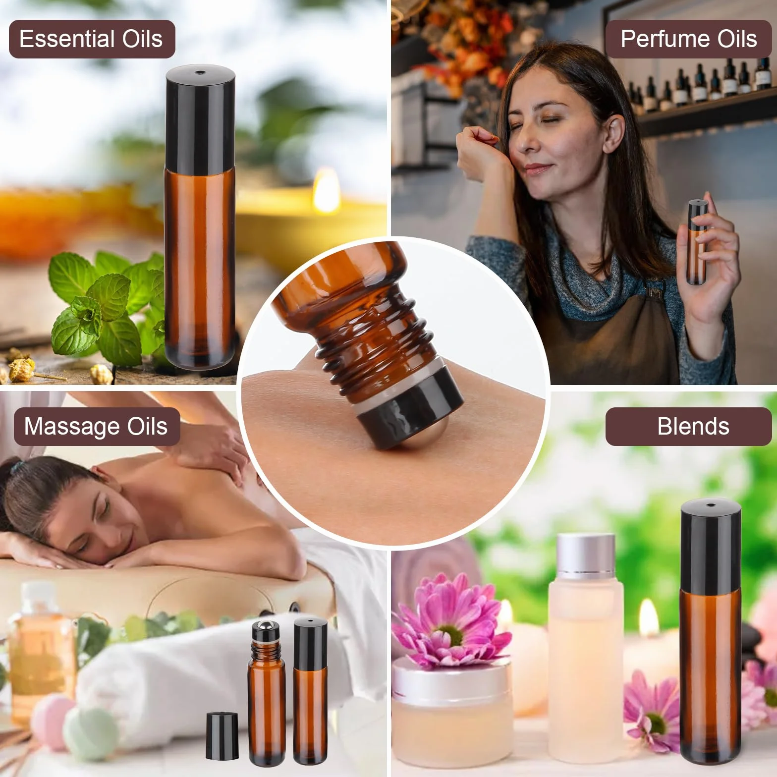 Hyber&Cara Szklane butelki o pojemności 10 ml, 12 szt. butelek rolkowych na olejki eteryczne z kulkami ze stali nierdzewnej, idealne do aromaterapii (w zestawie 3 otwieracze do butelek, naklejka i 3