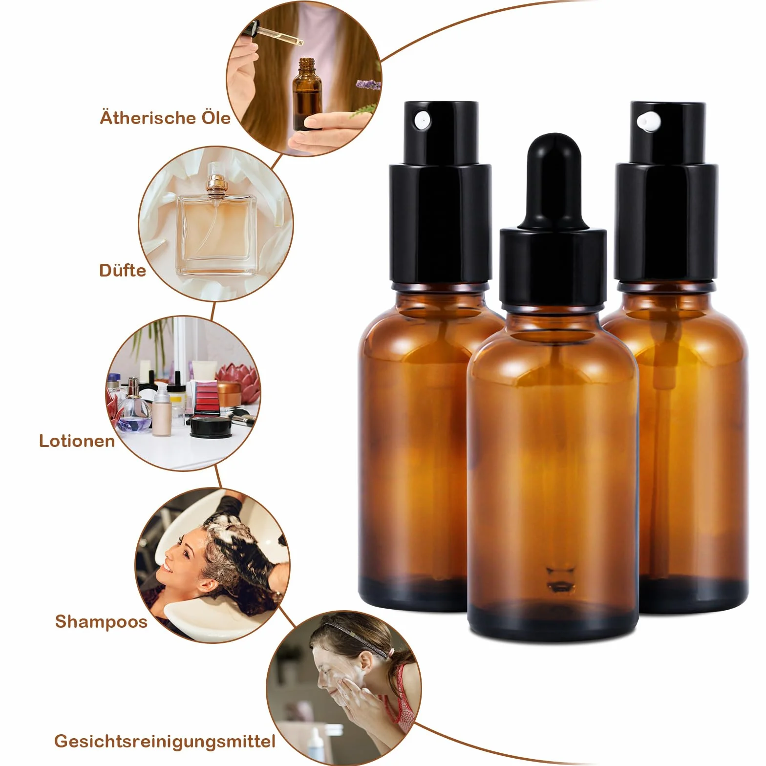 6 Sztuk 30ml Brązowa Szklana Butelka Zestawem Pipet, Ze Szklanym Spryskiwaczem, Butelką Balsamem, Butelką Kroplomierzem, Pipetą, Małym Lejkiem -Do Napełniania Produktów Do Pielęgnacji Skóry