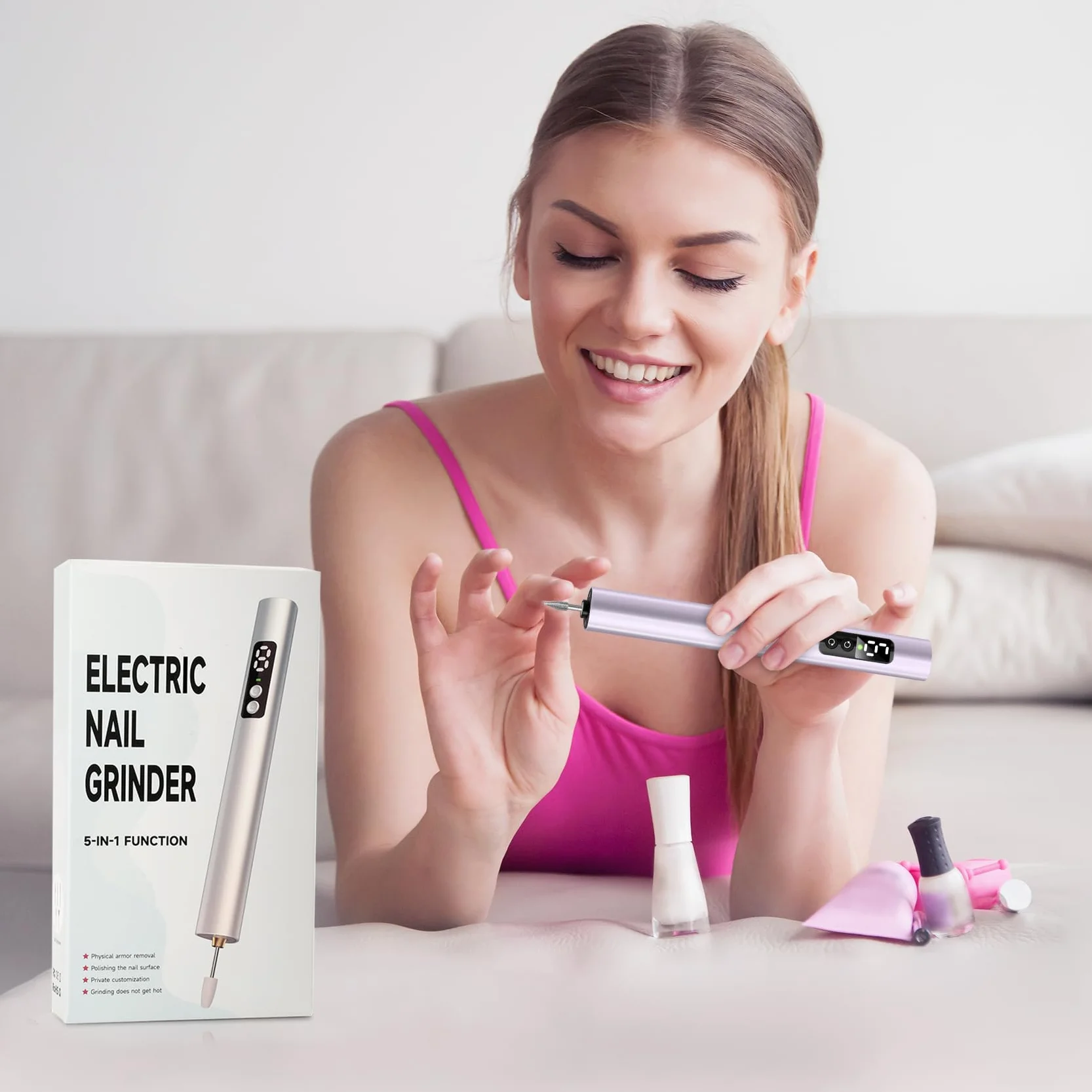 Bezprzewodowa frezarka do paznokci żelowych, 25 000 obr./min, elektryczny pilnik do paznokci, 6 stopni prędkości, regulowany profesjonalny zestaw do manicure i pedicure, do domu i studia