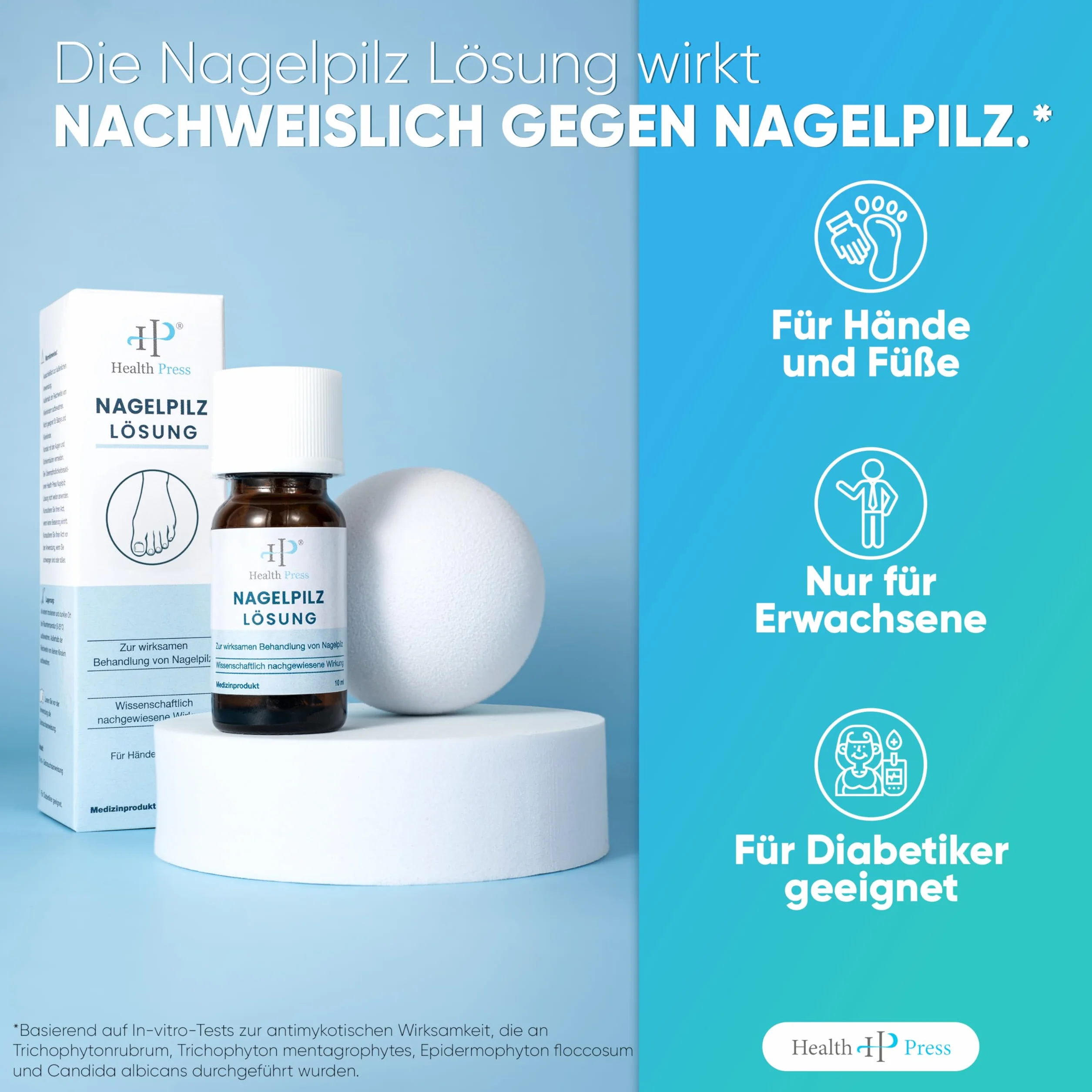 Health Press® Środek do usuwania grzybicy paznokci – 10 ml płyn przeciw grzybicy paznokci – do stóp i dłoni – kuracja do paznokci dla diabetyków – środek grzybiczy paznokci do