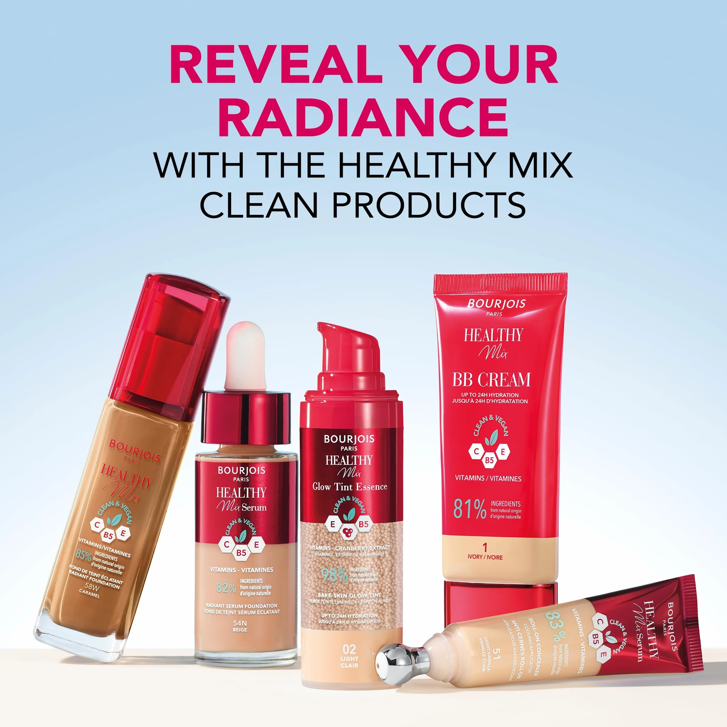 Bourjois Healthy Mix Glow Tint Essence nawilżająca esencja wyrównująca koloryt skóry, 02 Light, 30 ml