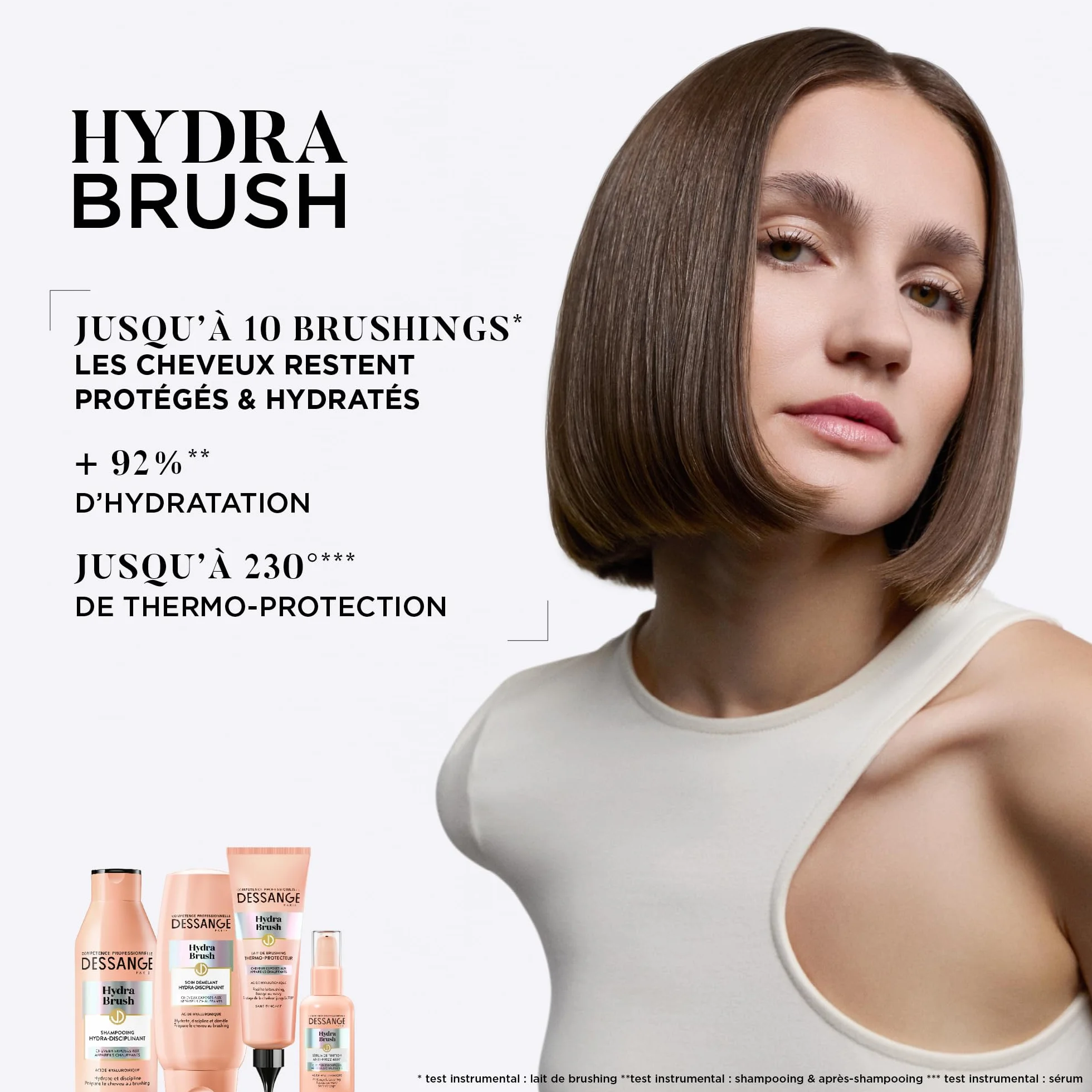 DESSANGE - Zestaw nawilżający i dyscyplinujący Hydra Brush - Dyscyplinujący szampon + Termoprotekcyjne mleko do Brushingu + 48H* Anti -Frizz Finish Serum - Formuła wzbogacona kwasem hialuronowym*
