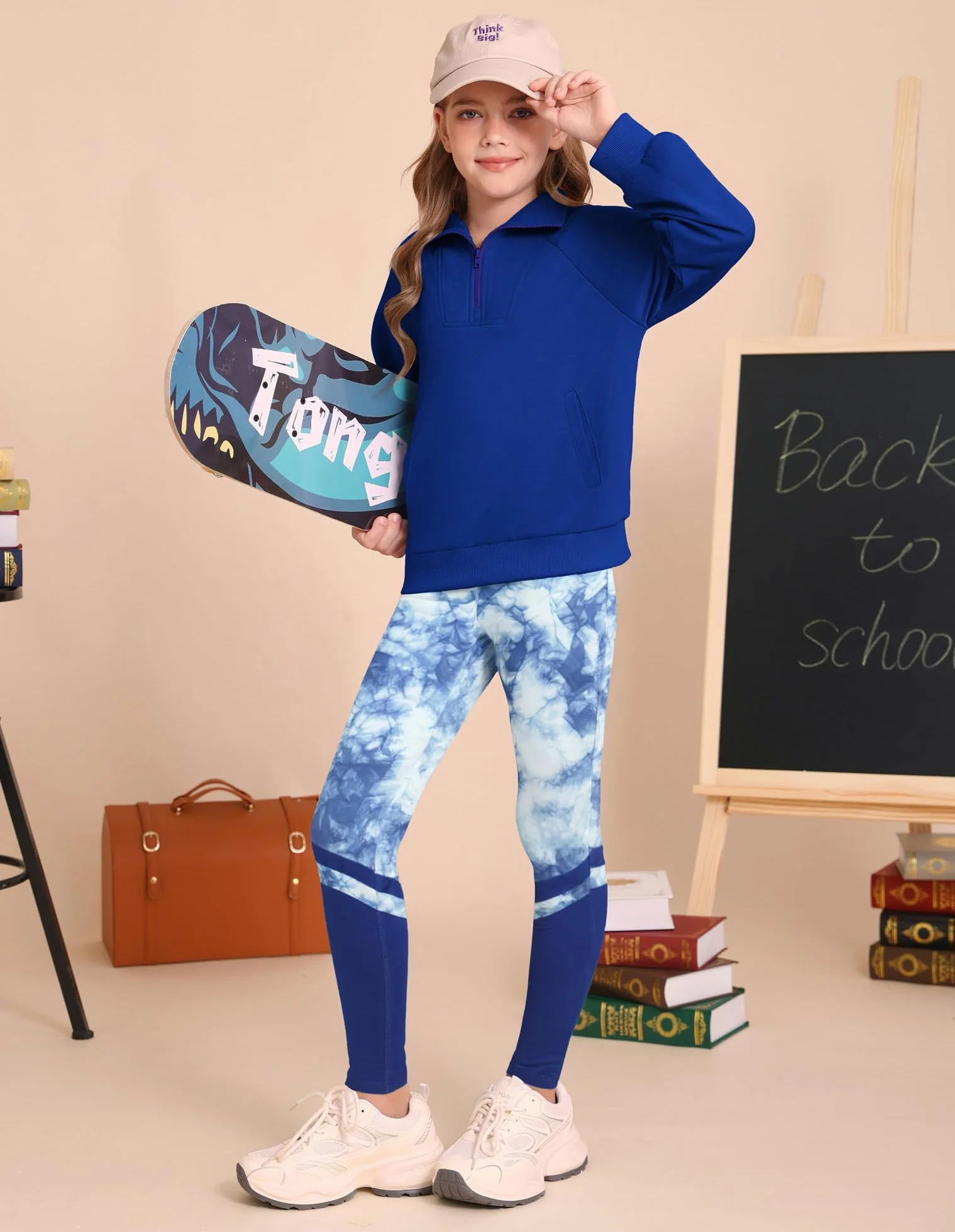 GRACE KARIN Dziewczęcy zestaw 2 szt., bluza z długim rękawem + legginsy, klapa, zamek błyskawiczny, top z kieszenią kangurką