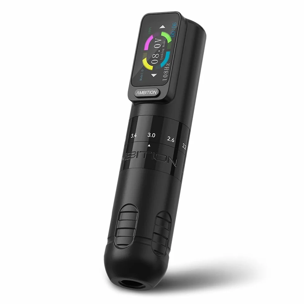 Ambition Seher Bezprzewodowa maszynka do tatuażu Obrotowy pistolet 2400 mAh Cyfrowy wyświetlacz LED Silnik bezrdzeniowy 2,2–4,2 mm