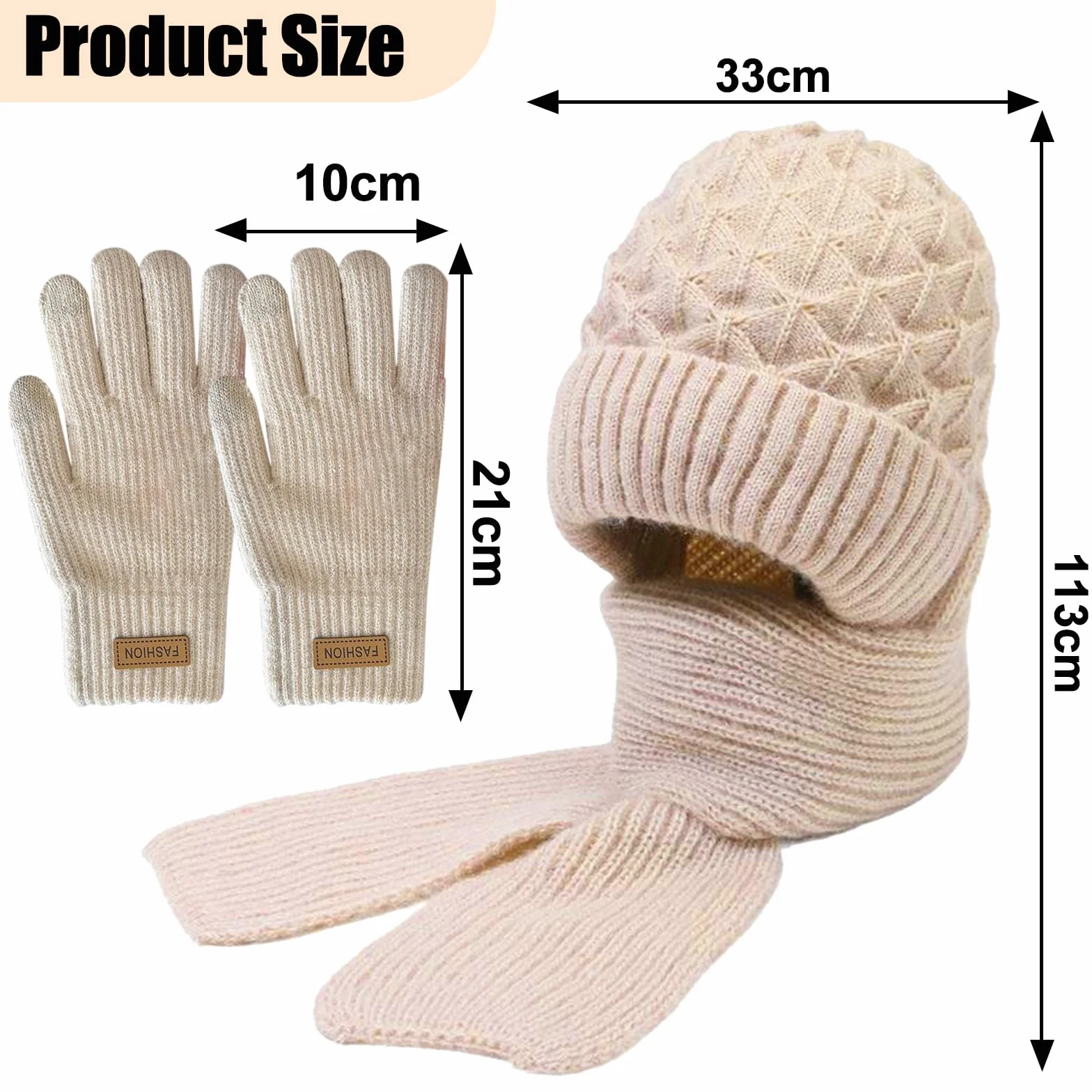 JSTHHTT Zimowe rękawiczki damskie z czapką i szalikiem, dzianinowa czapka typu beanie pętla, elastyczna czapka z szalikiem dla kobiet, zimowa ciepła dzianinowa czapka, ciepła pluszowa podszewka,