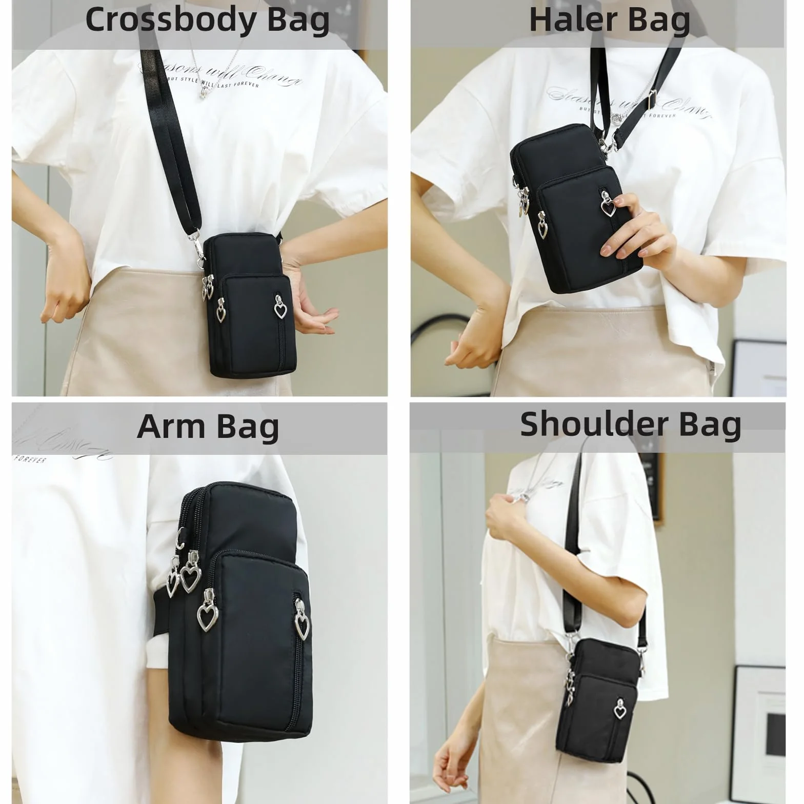 JANKS Mała torba crossbody dla kobiet, mini portmonetka na telefon z paskiem crossbody i portfelem, nylonowa torba na ramię