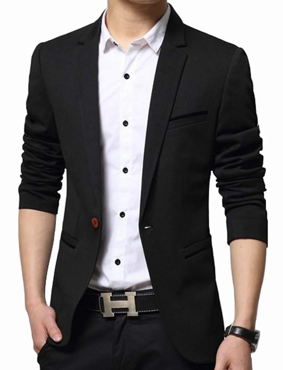 Męska Marynarka Casual Elegancka Marynarka Slim Fit Zapinana Jeden Guzik Marynarka Męska Marynarka