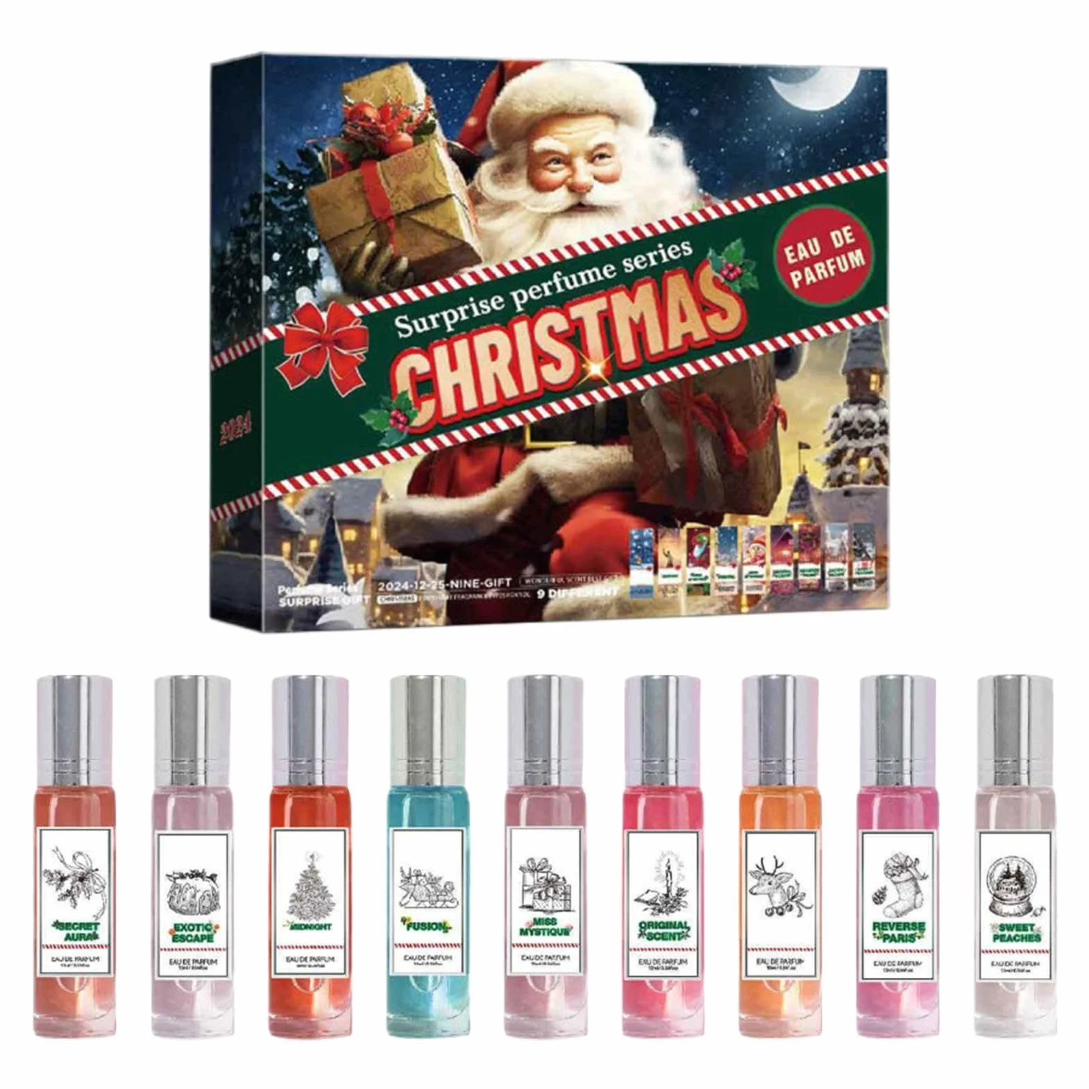 Kalendarz bożonarodzeniowy, zestaw perfum, kalendarz adwentowy, 9 dni, perfumy, zestaw zapachów dla kobiet, odliczanie dla kobiet, miękki i lekki zapach, 10 ml, dla dziewcząt i kobiet