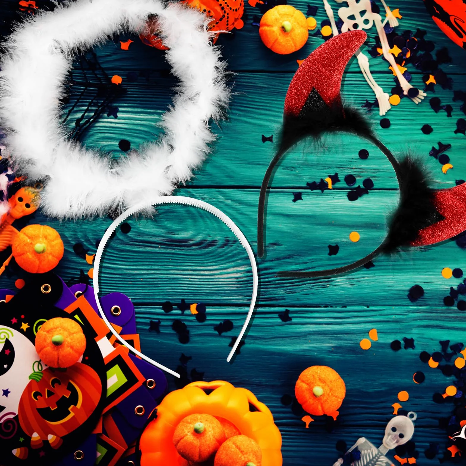 Lusofie Halloween cosplay anioł aureola opaska na głowę diabły rogi opaska na głowę anioł i diabeł kostiumy akcesoria na Halloween Boże Narodzenie maskarada