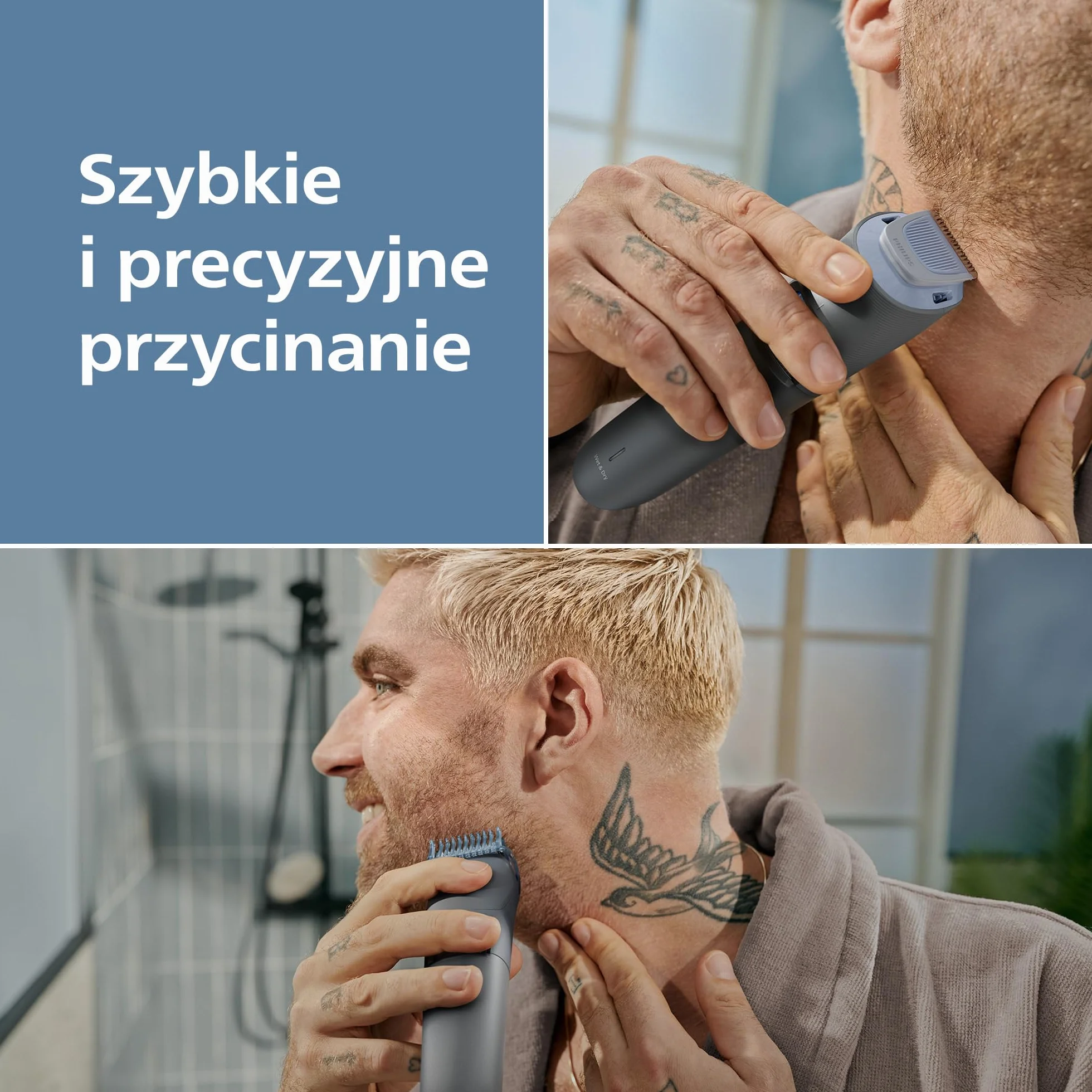 Philips Trymer do brody seria 3000 BT3619/15, samoostrzące się ostrza, 20 ustawień, wodoodporny