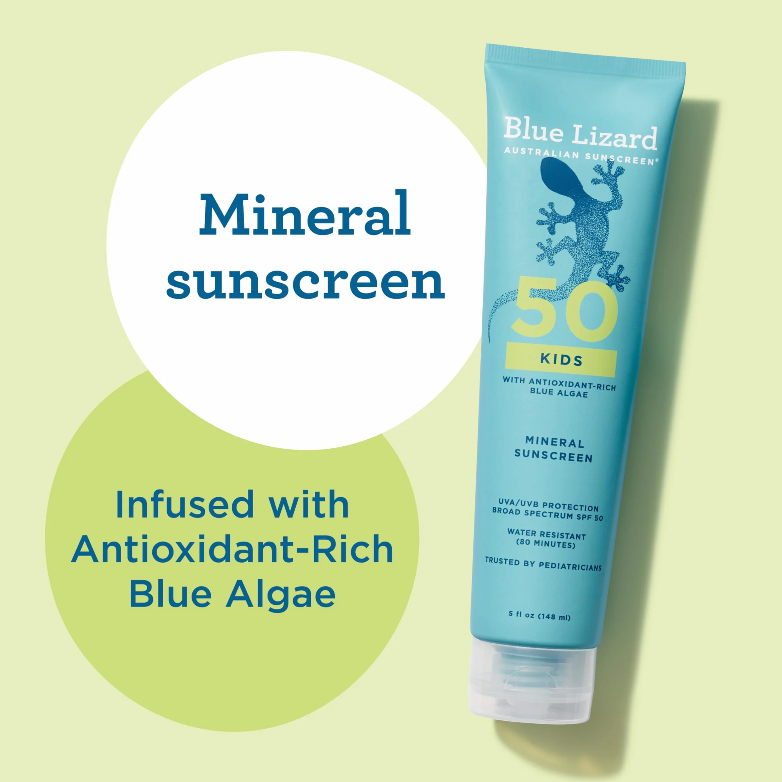 Blue Lizard Kids Mineral SPF 50 balsam przeciwsłoneczny, 100% mineralny, filtr przeciwsłoneczny dla dzieci, formuła wodoodporna, bez parabenów, bezzapachowy, 150 ml