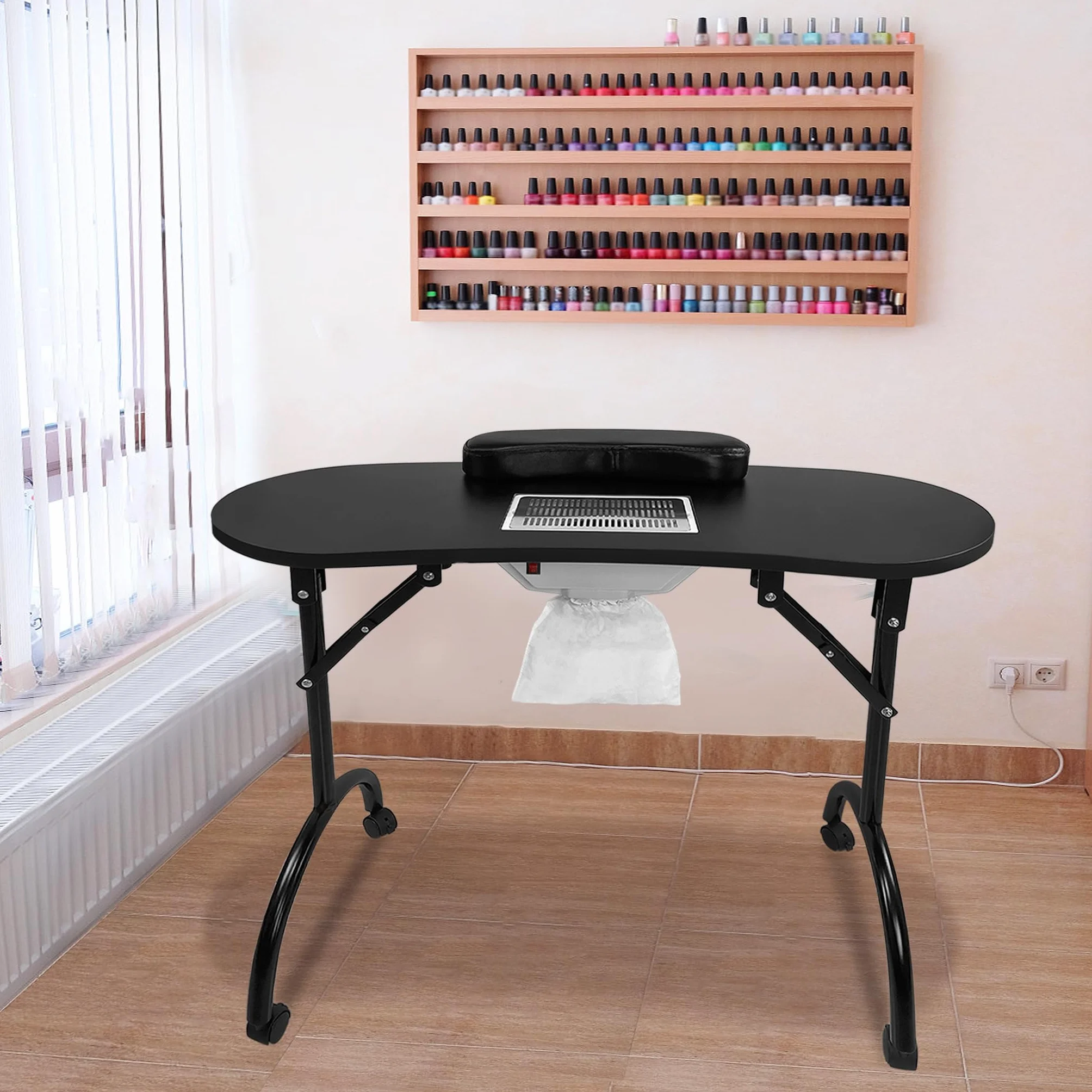 LZQ Składany stolik do manicure z odkurzaniem i odkurzaniem, 90 x 37 x 77 cm, kolor czarny