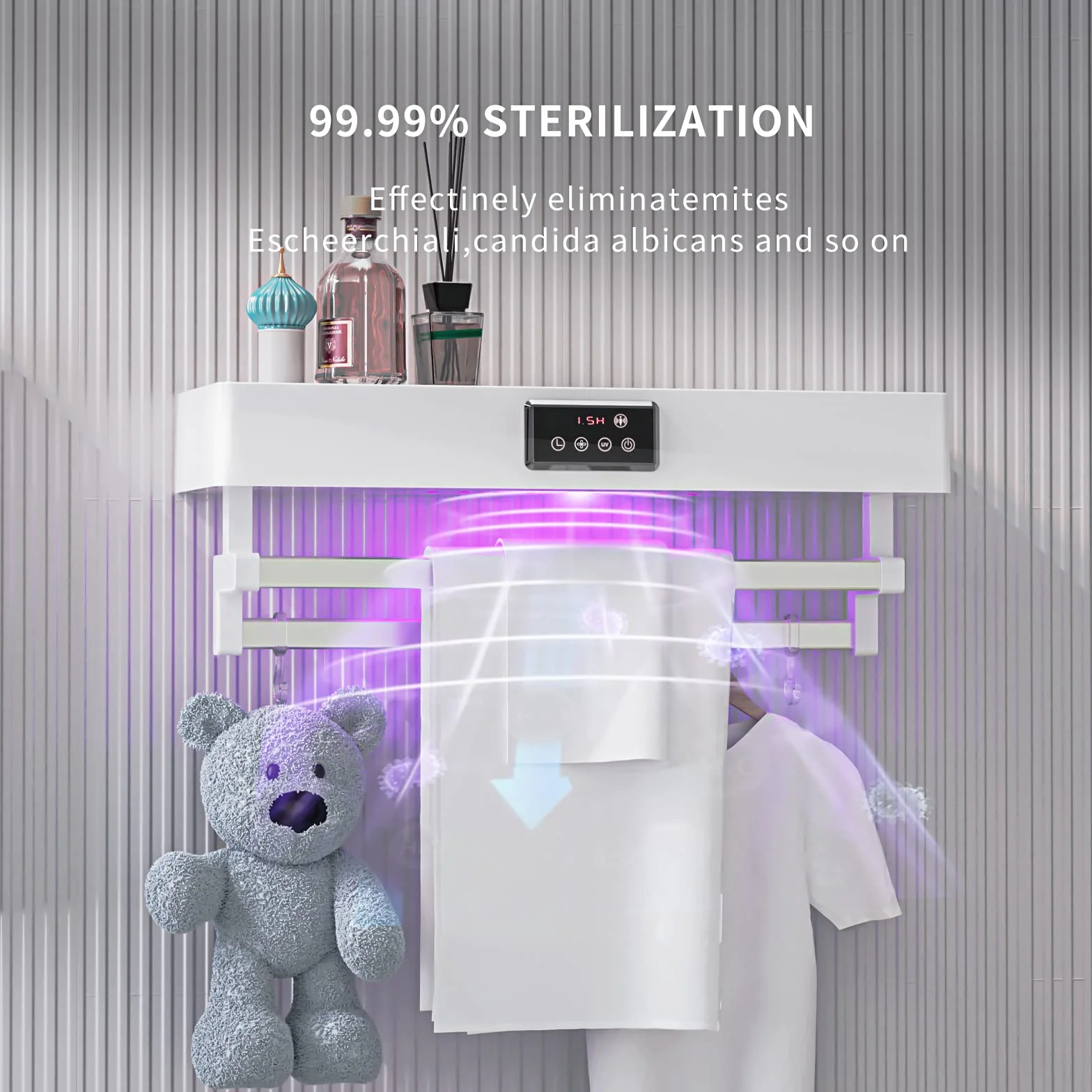 QL Elektrycznie Ogrzewany Wieszak na Ręczniki z Dezynfekcją UV i Szybkie Suszenie 500W,Grzejnik Ręczników do Łazienki i Kuchni 60CM,Biały