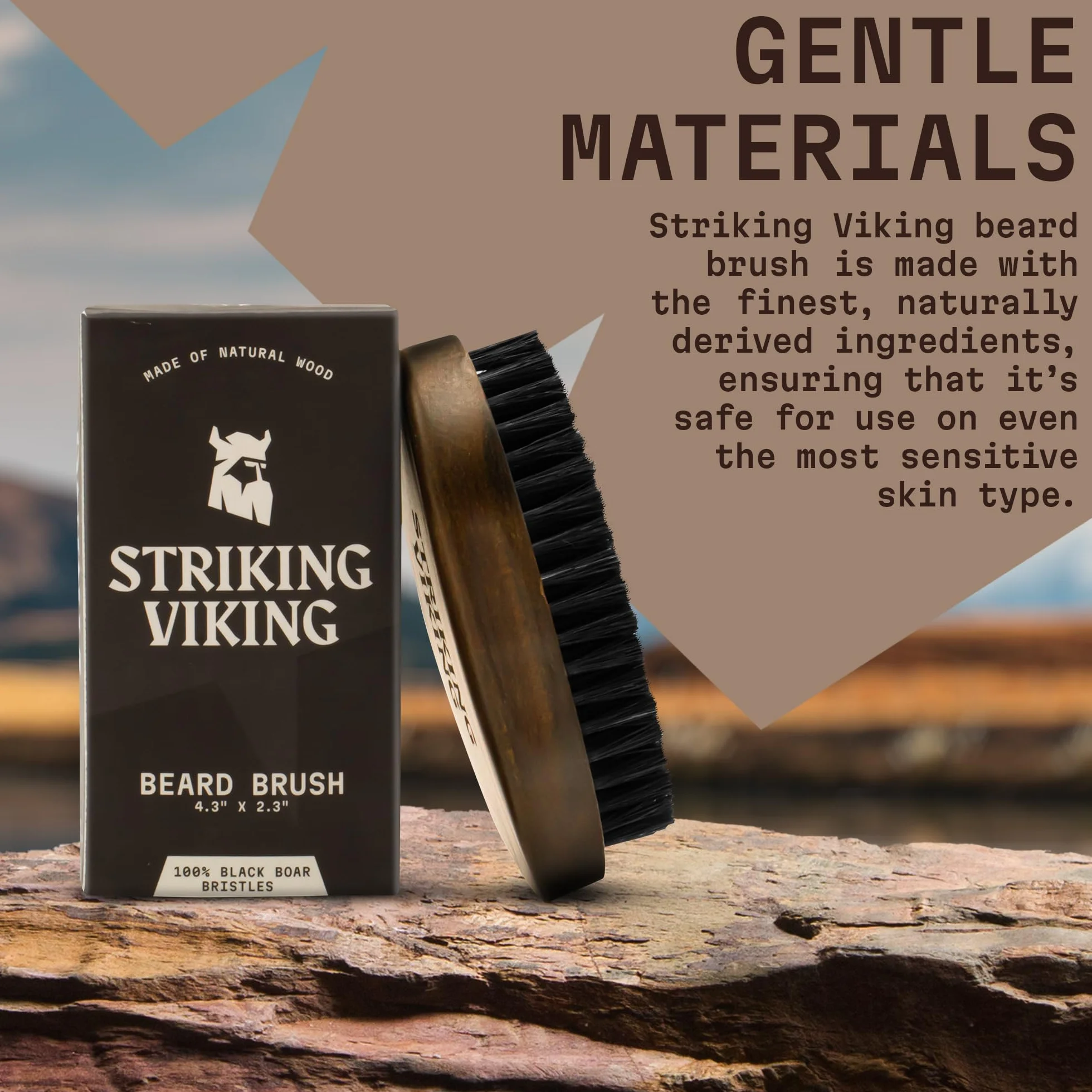 Striking Viking Szczotka do brody z miękkim włosiem dzika - 11 cm, brązowa - antystatyczne narzędzie do stylizacji - szczotka do brody dla mężczyzn