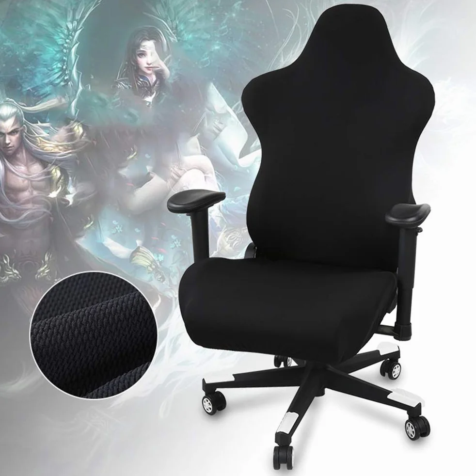 Czarne rozciągliwe krzesło do gier pokrowce Screwcoovers - Ergonomiczne krzesło biurowe