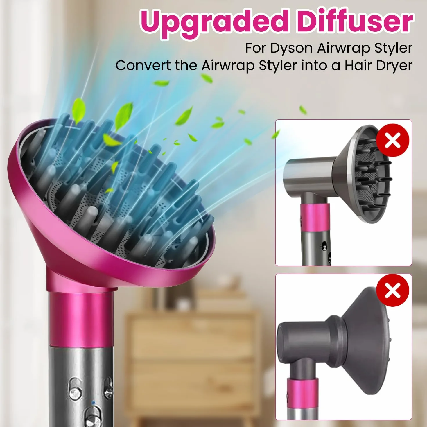 Dyfuzor nasadka do Dyson Airwrap HS01 HS03 HS05, dyfuzor do loków włosów, przenośna dysza dyfuzora do włosów, konwersja do loków Airwrap w suszarkę do włosów Czerwony Róż
