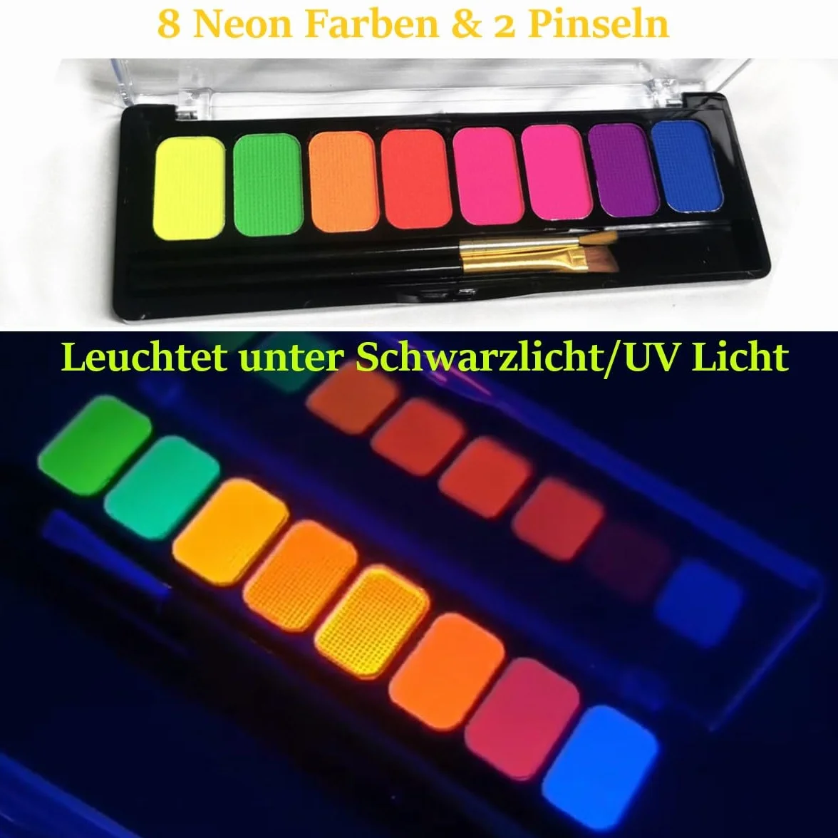 Farba do ciała fluorescencyjna UV 8 kolorów z pędzlami