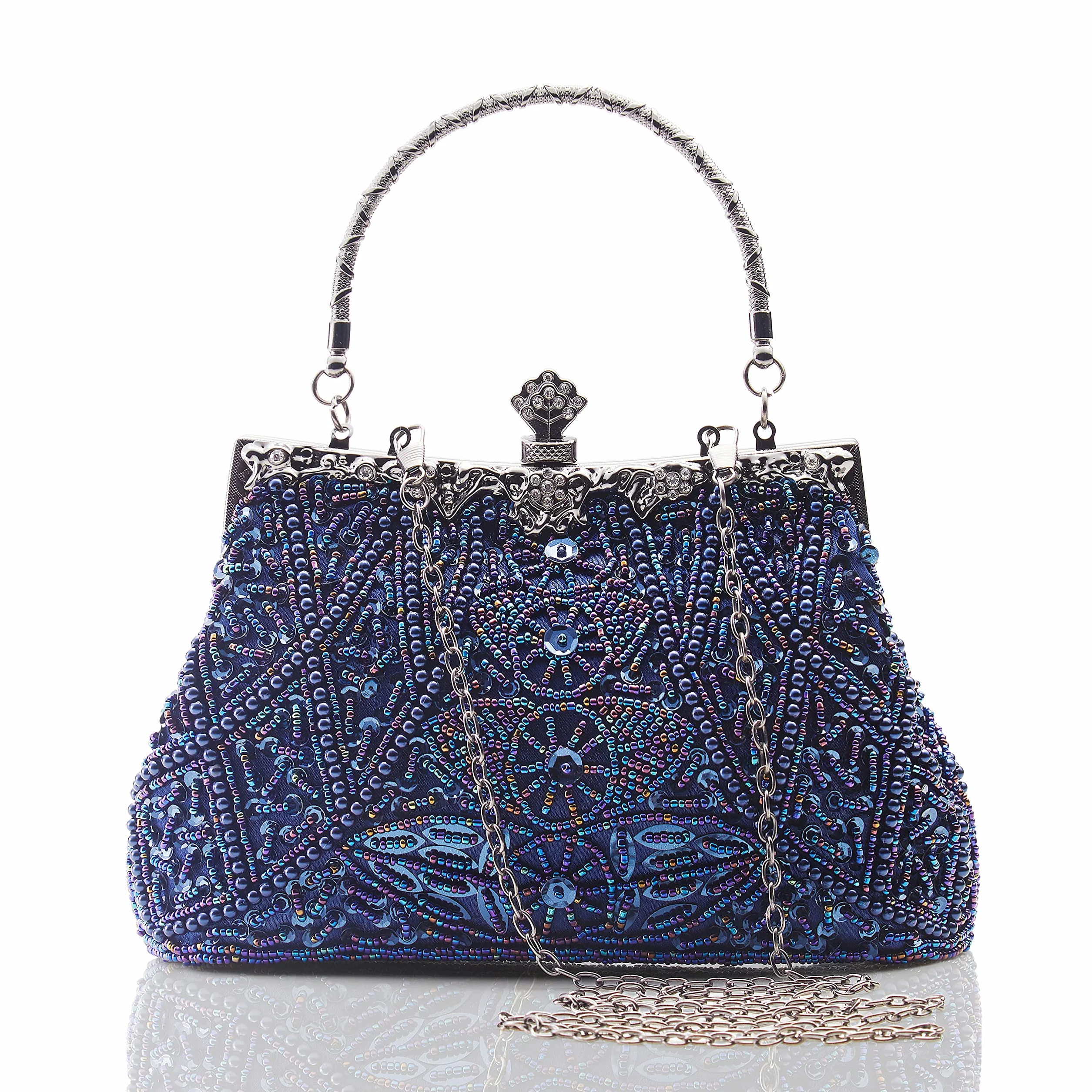 Coucoland Perły Clutch damska torebka wieczorowa w stylu lat 20., na wieczór, imprezę, portfel, elegancka studniówka, torebka, wesele, dla panny młodej, 1-niebieski, Einheitssize