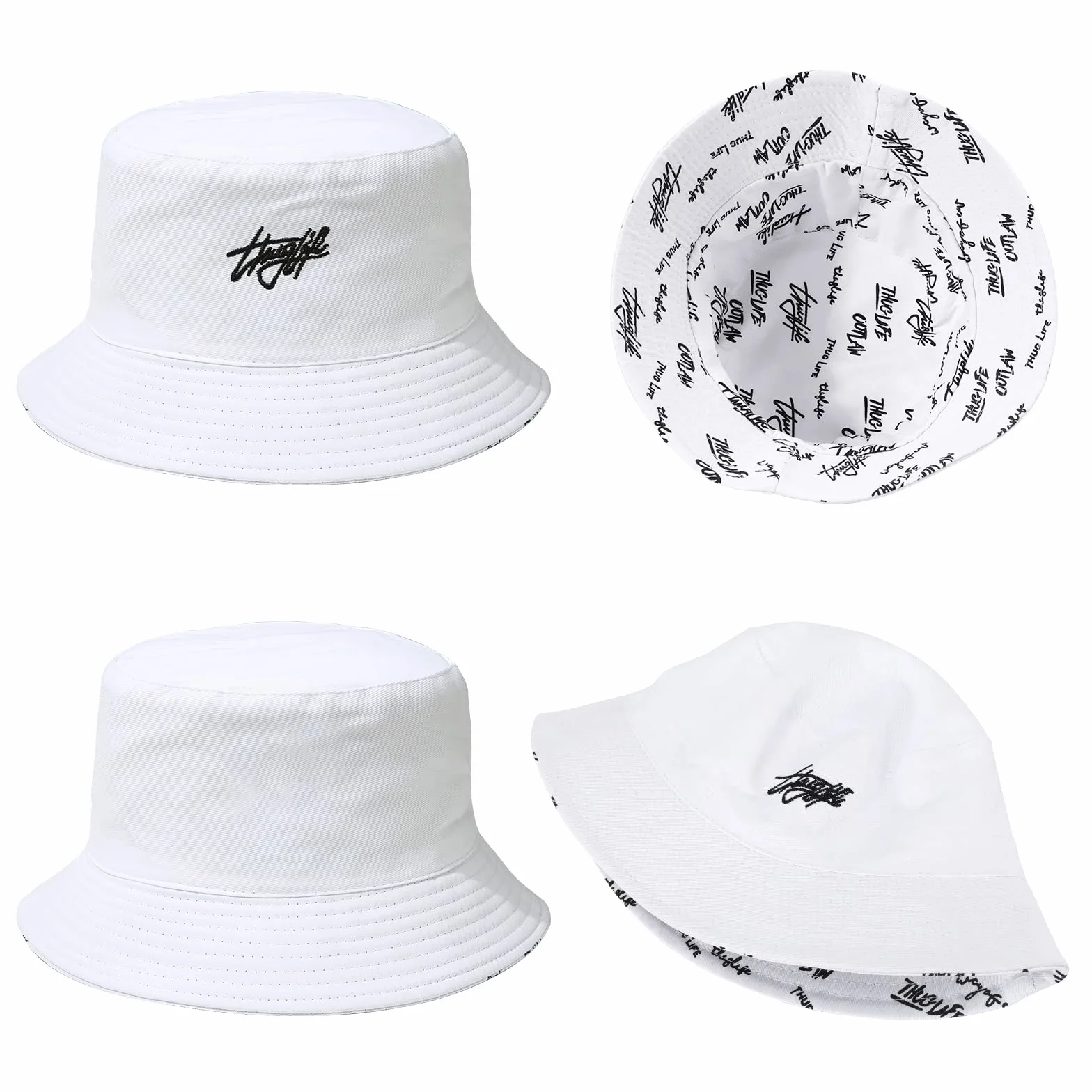 Bobs Kapelusz Rewersyjny, Bawełniany kapelusz rybacki z literami, Unisex Składane Czapki Wiaderkowe Bawełna 56-58 CM, biały, rozmiar uniwersalny